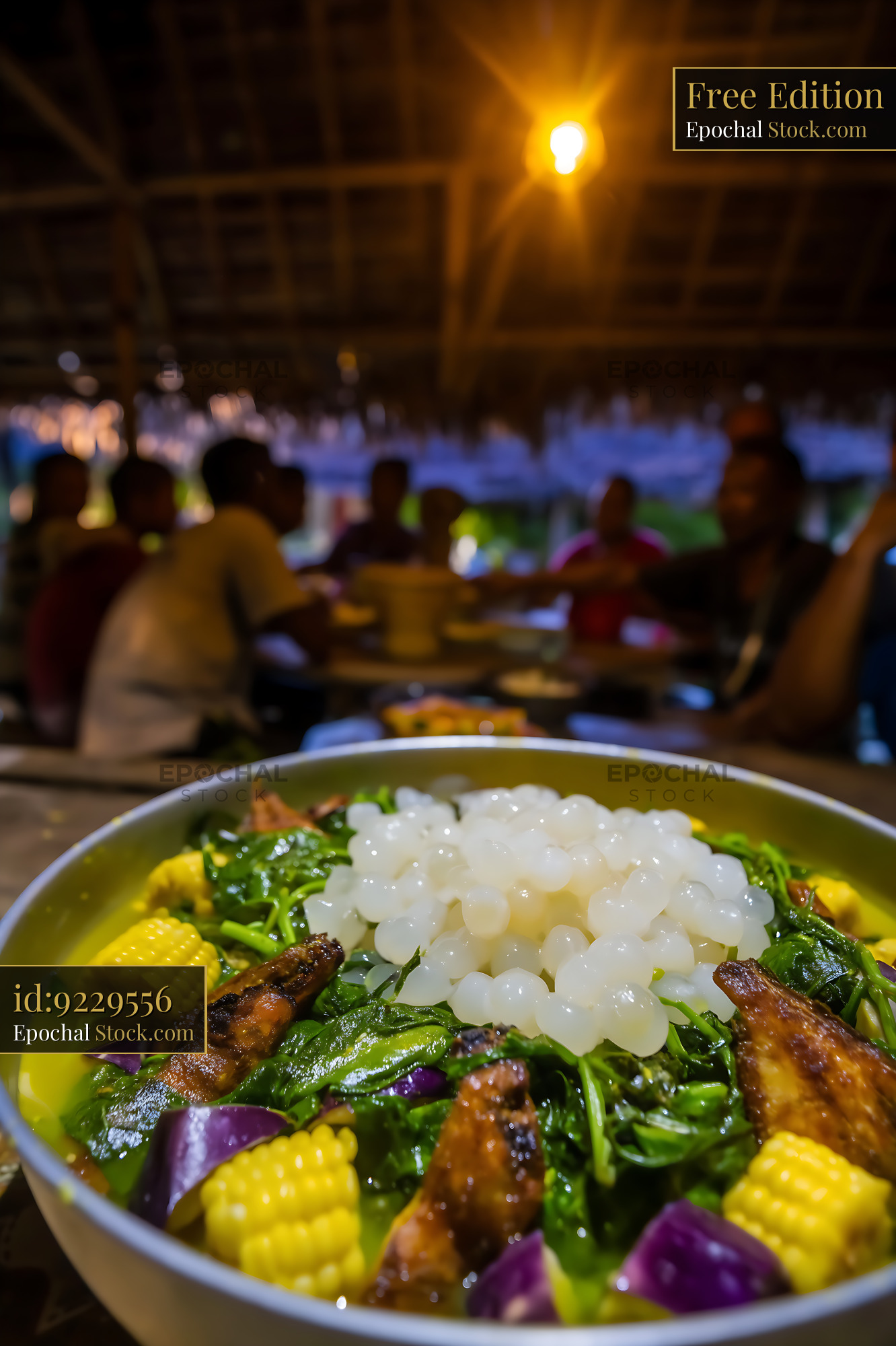 Lor Mee Soup with Fresh Vegetables and Family Dining - stock photo