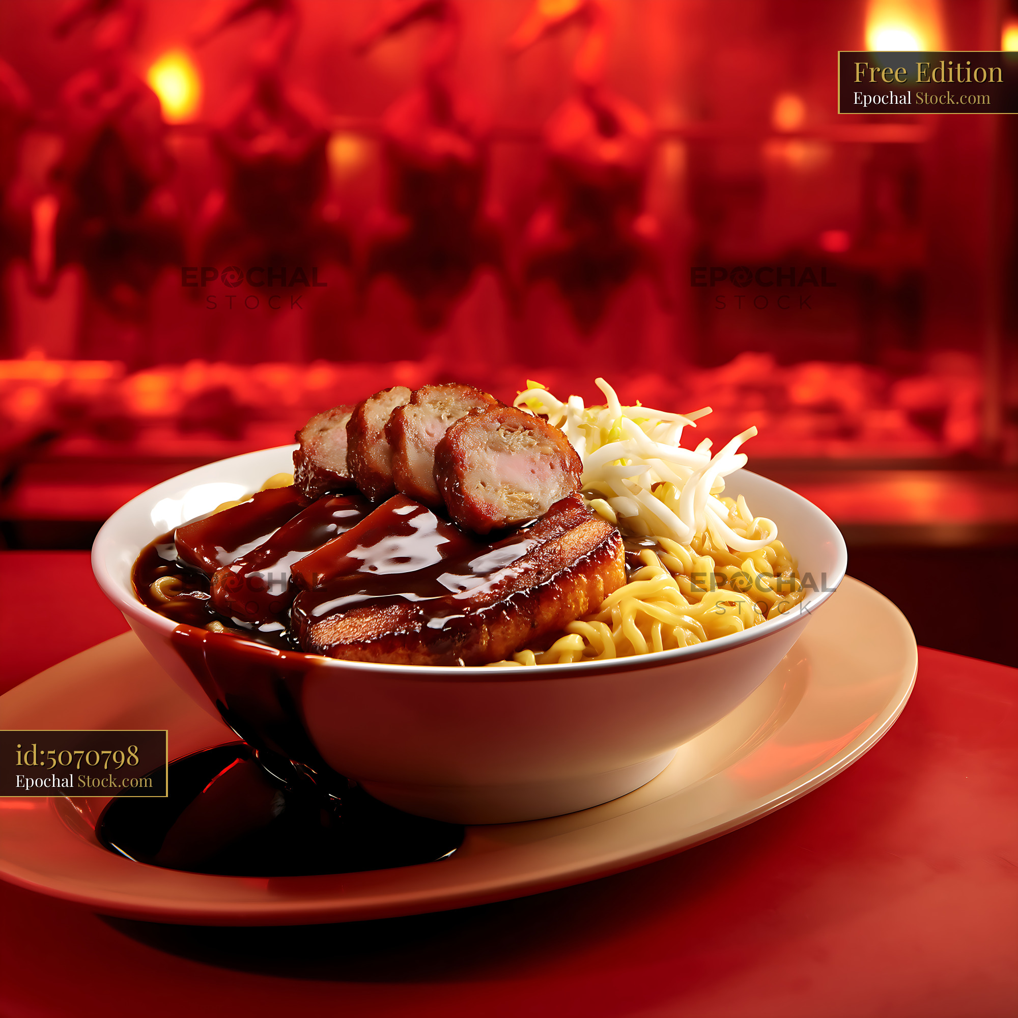 Rich Lor Mee Soup with Braised Pork Belly and Noodles - stock photo