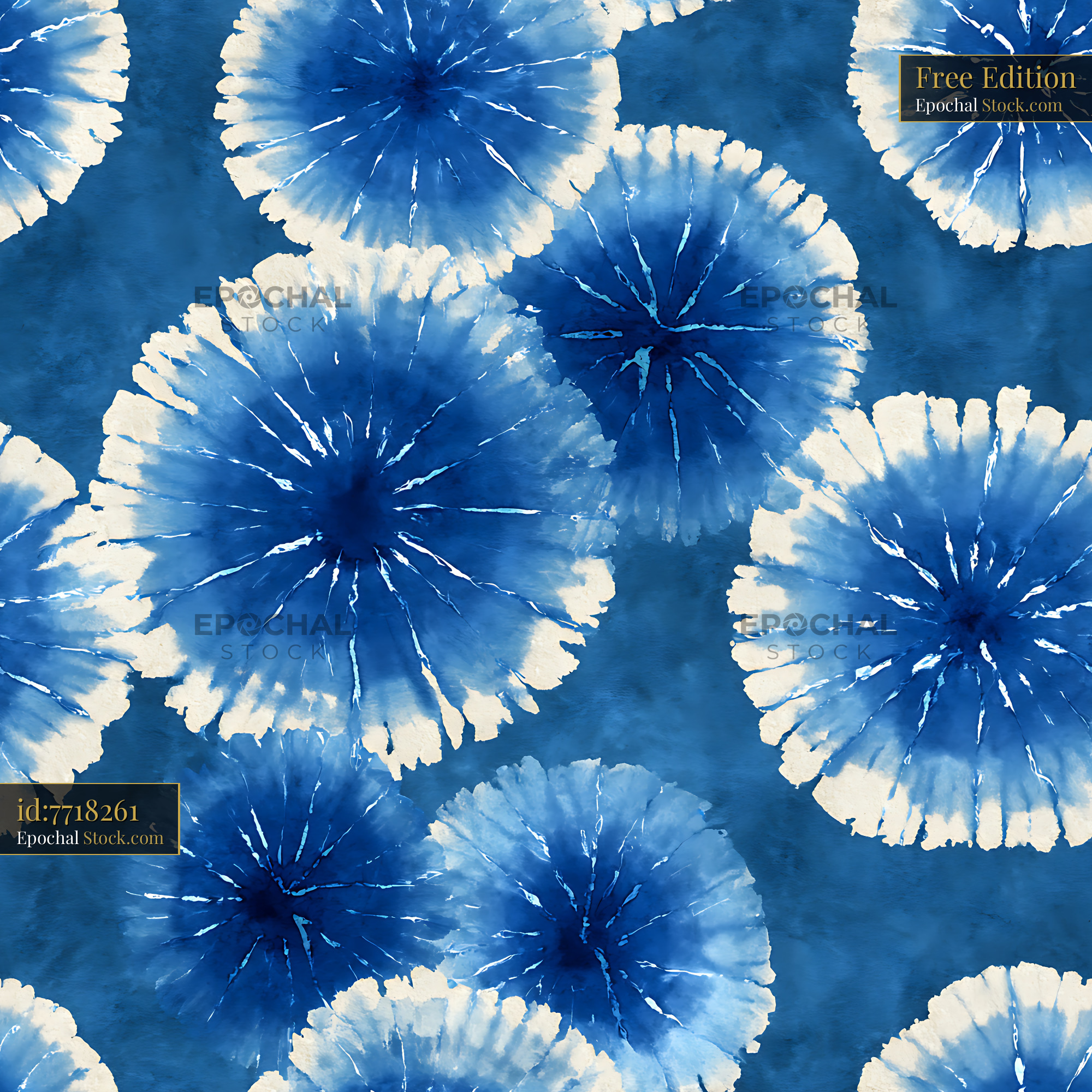 Indigo Blue Shibori Kumo Tie Dye Seamless Pattern - stock photo