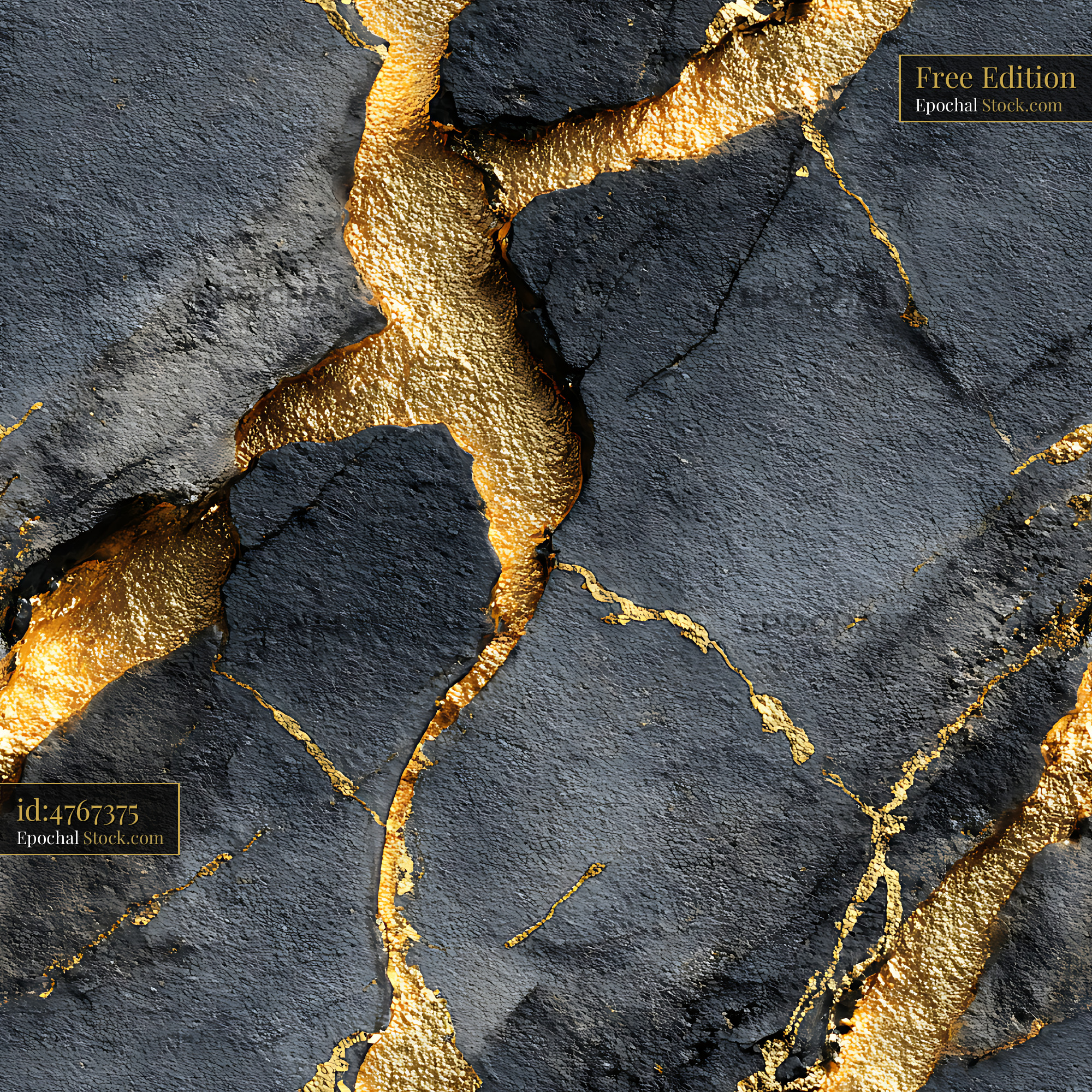 Charcoal Stone and Liquid Gold Seamless Pattern - stock photo