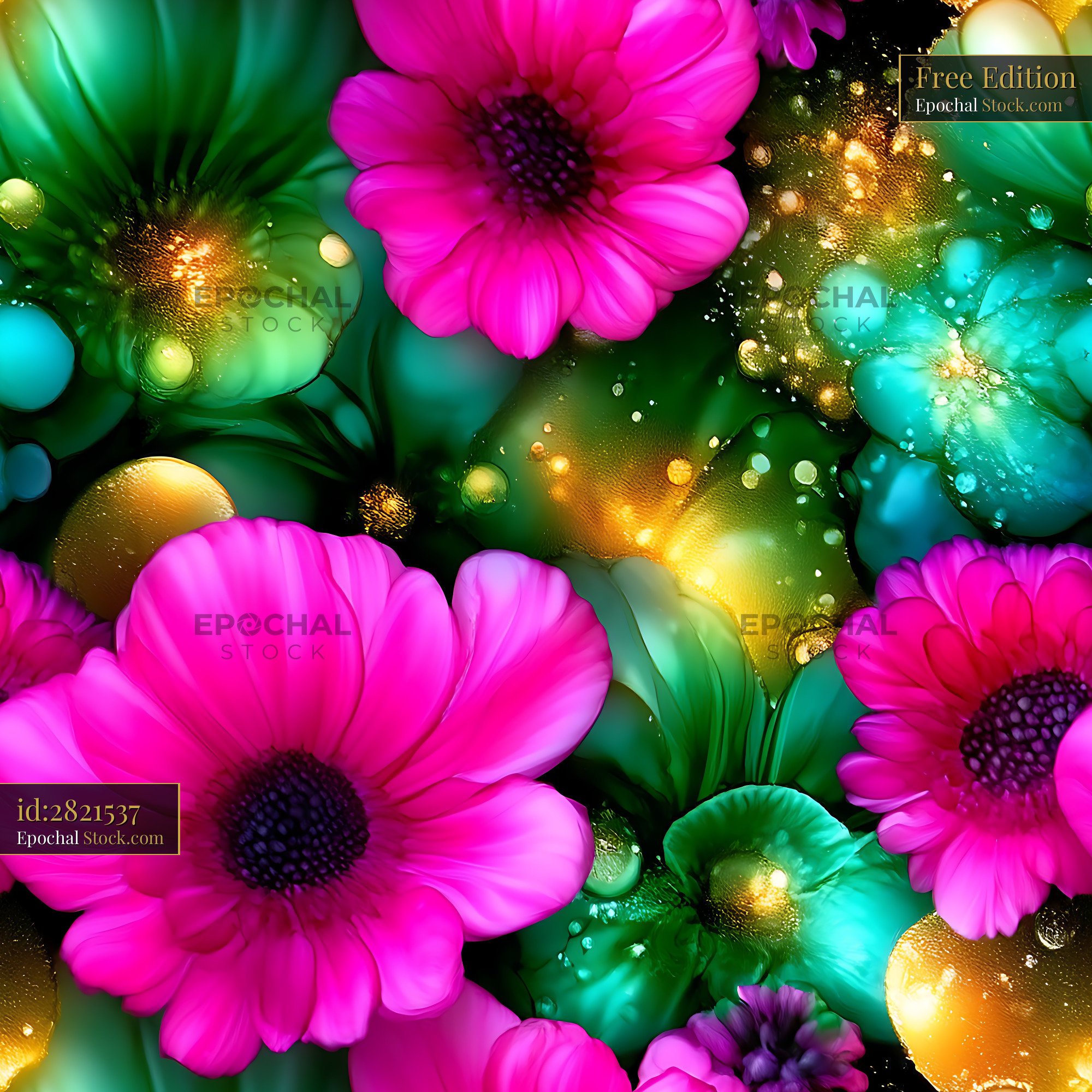 Fuchsia Pink and Emerald Green Floral Repeat Patte - stock photo