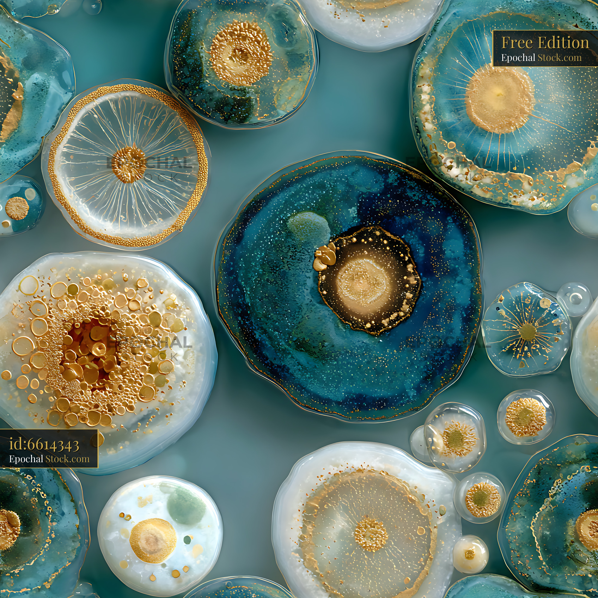 Teal and Gold Geode Fluid Art Seamless Pattern - stock photo