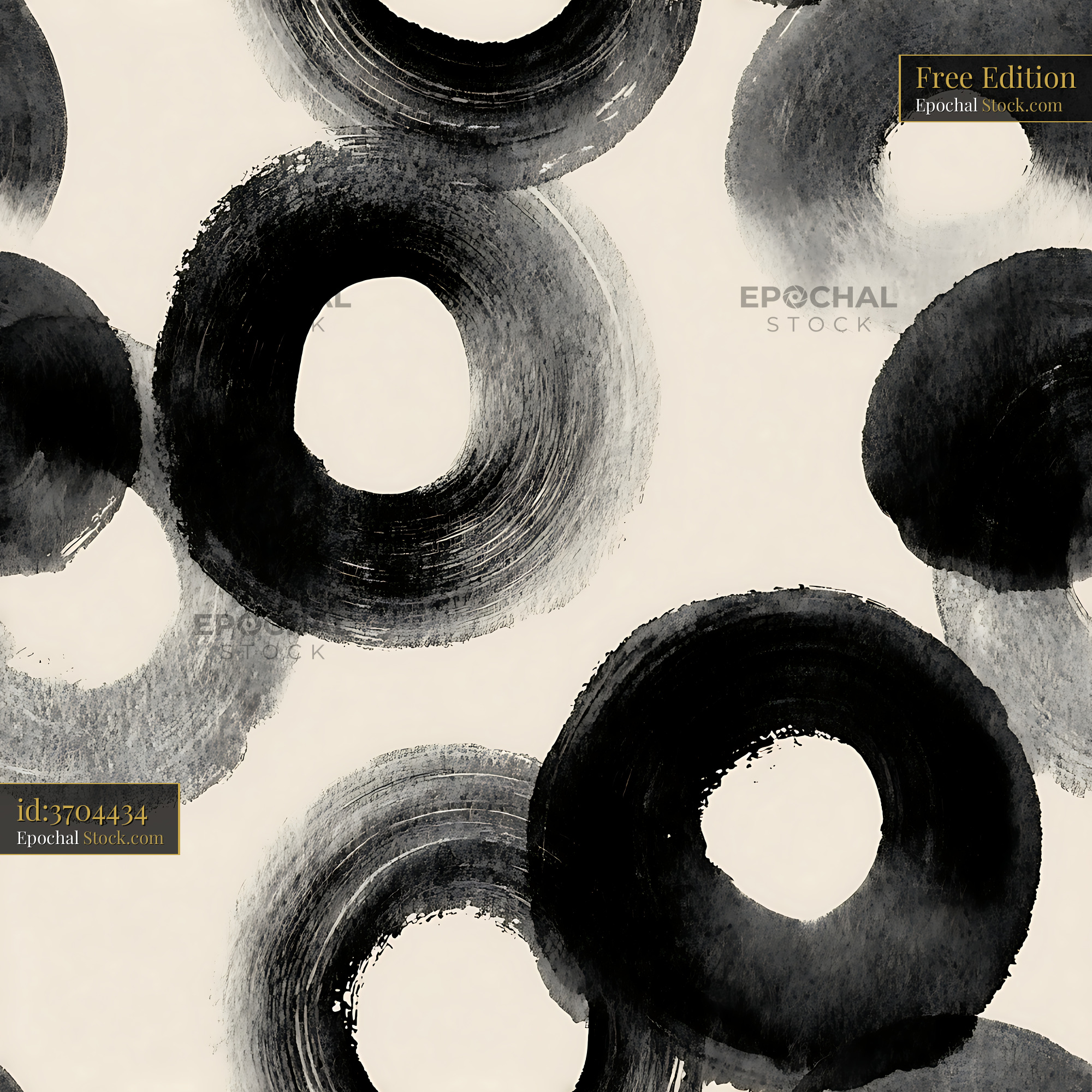 Zen Ink Wash Abstract Rings Seamless Pattern - stock photo