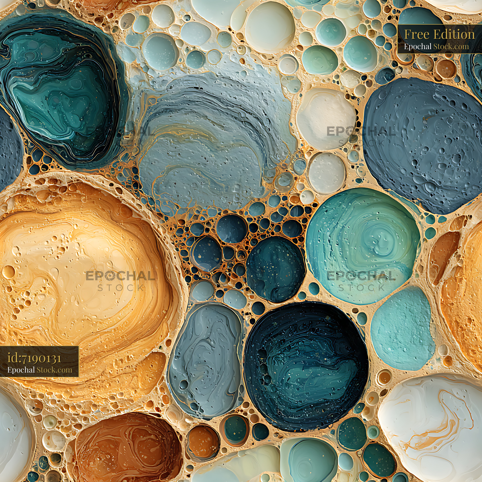 Organic Teal and Ochre Fluid Cell Seamless Pattern - stock photo
