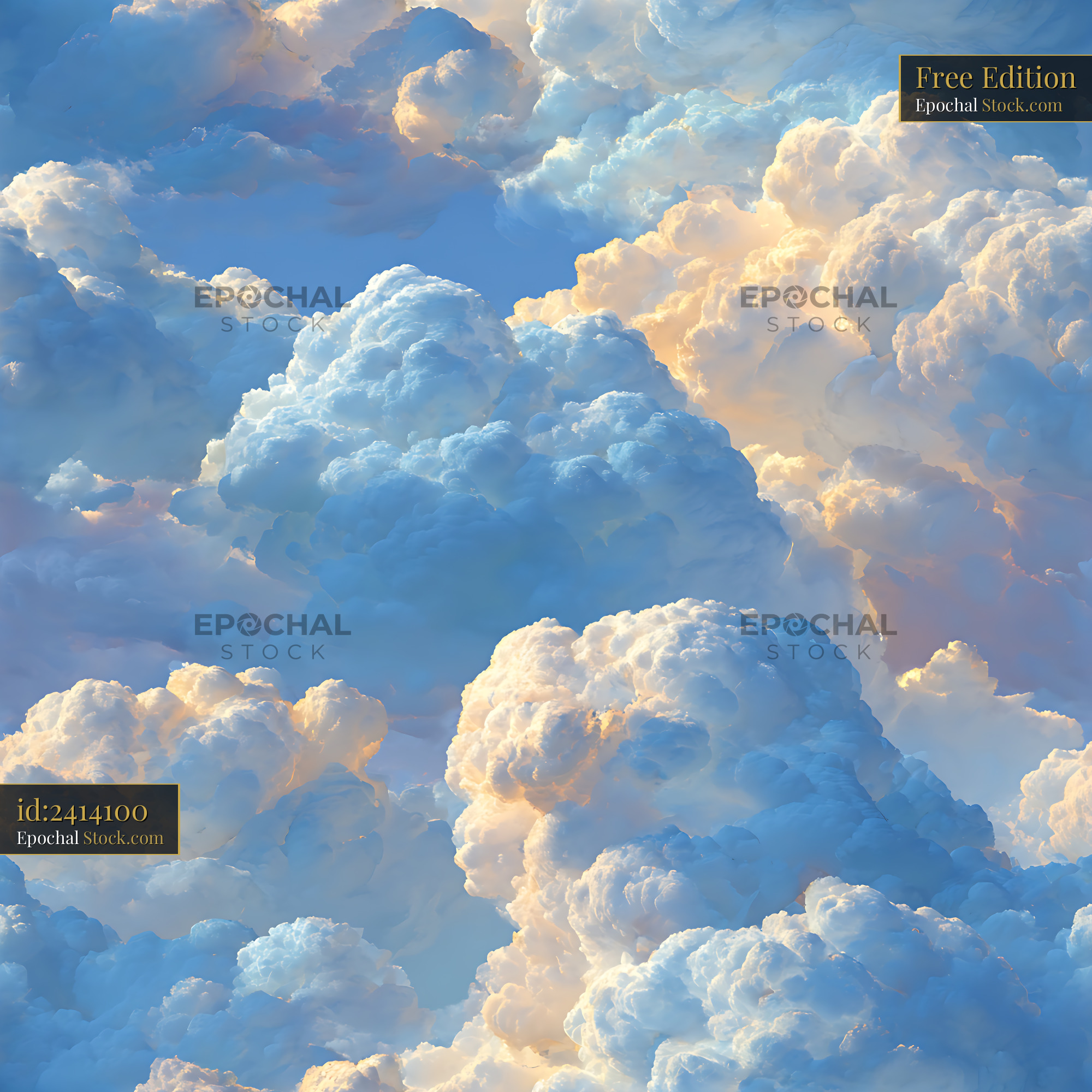 Ethereal Sky And Billowing Clouds Seamless Pattern - stock photo