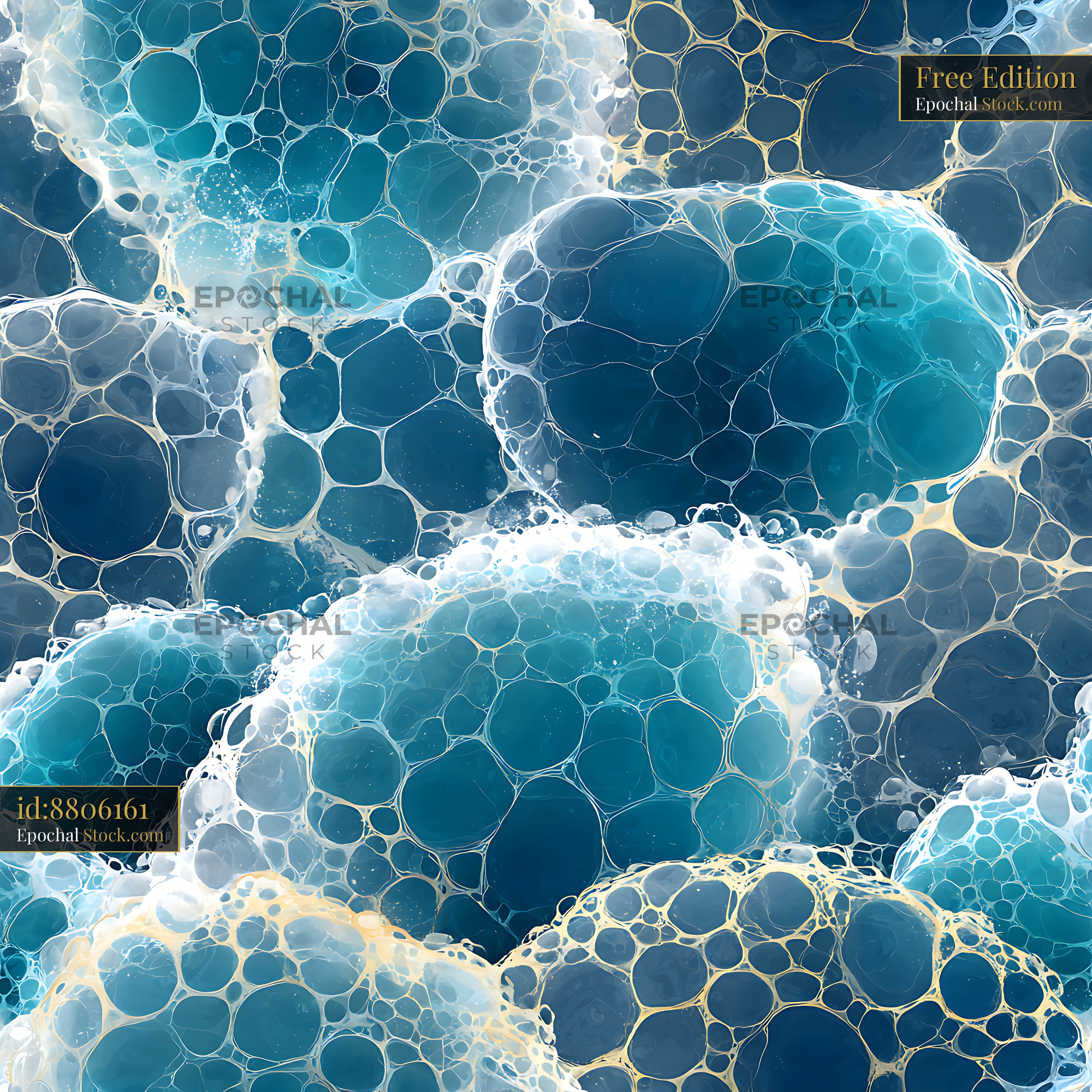 Deep Teal Organic Cells Fluid Art Seamless Pattern - stock photo