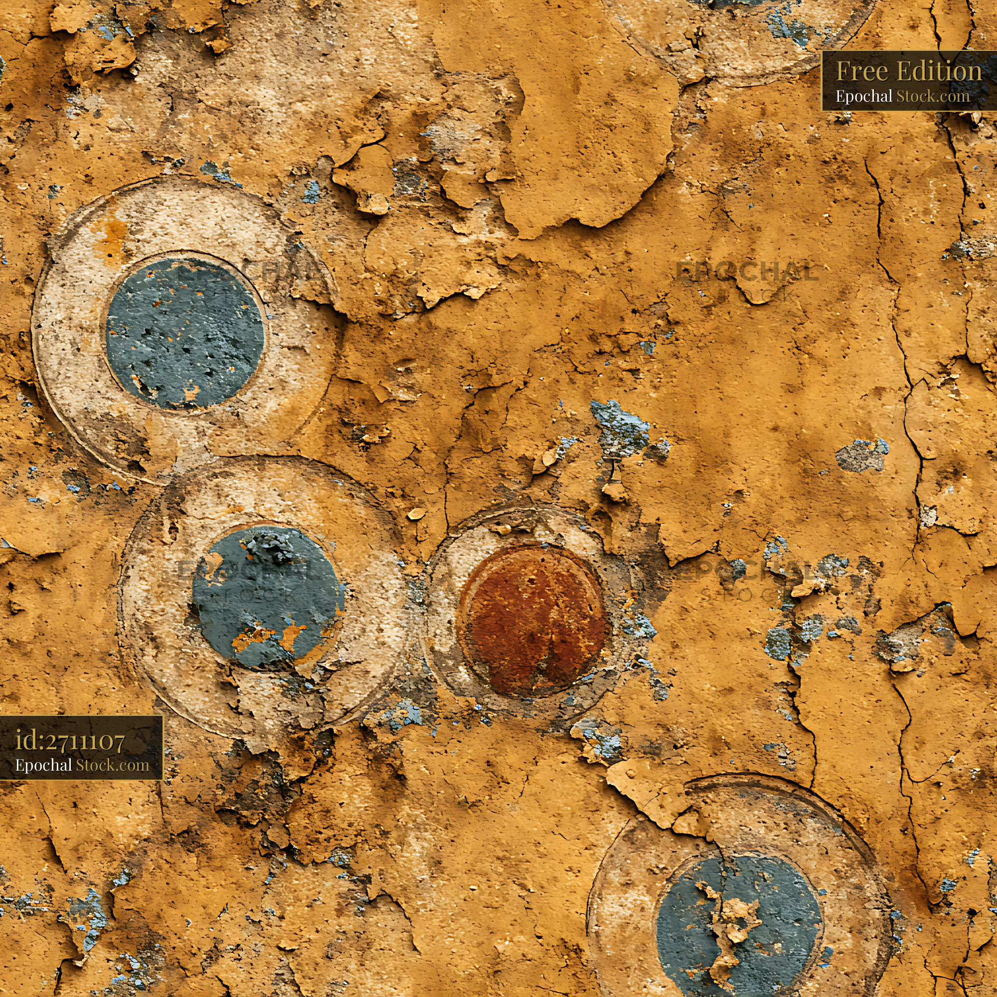 Weathered Ochre Paint and Circles Seamless Pattern - stock photo