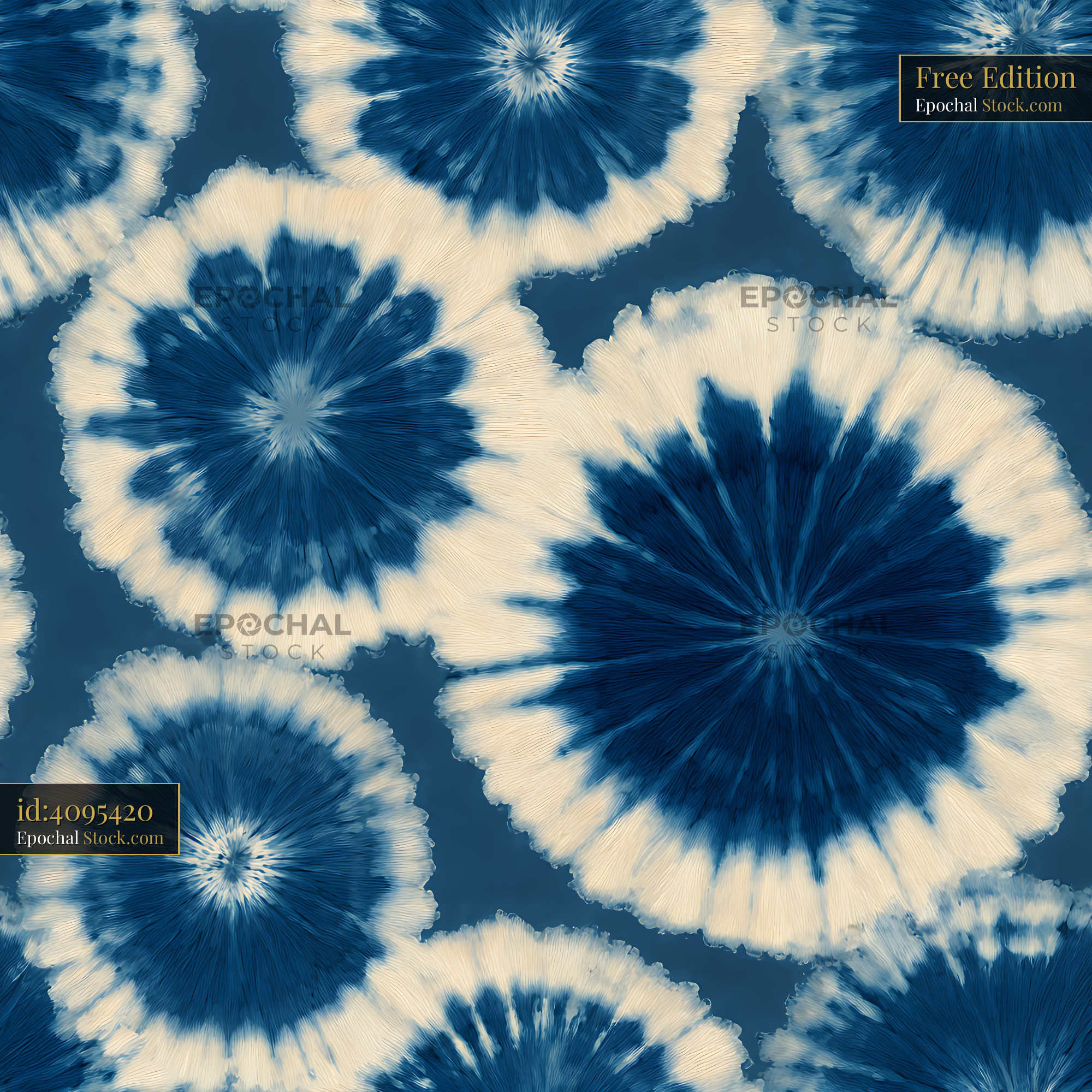 Indigo Shibori Sunburst Circles Seamless Pattern - stock photo