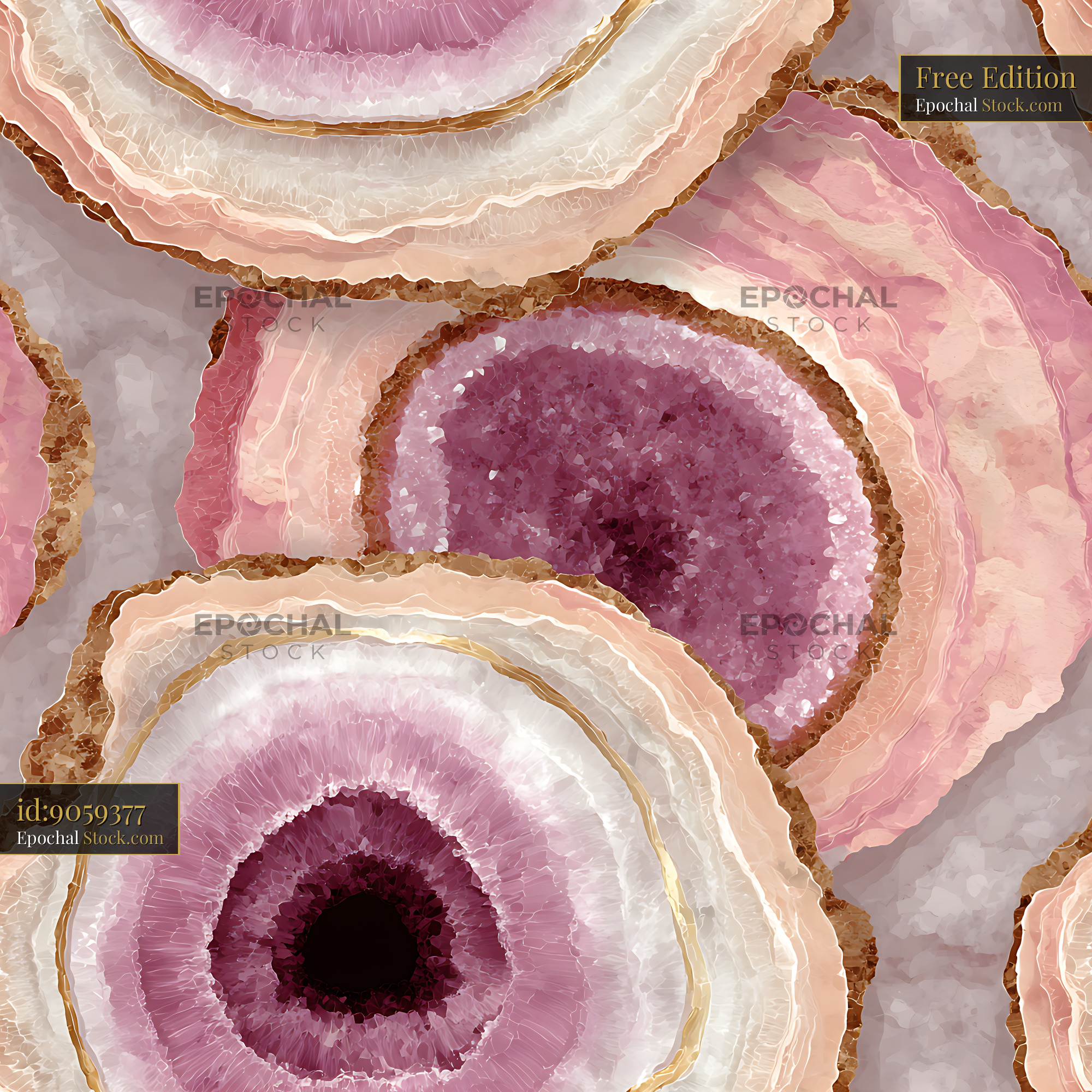 Pink Agate Geode Crystal Slices Seamless Pattern - stock photo