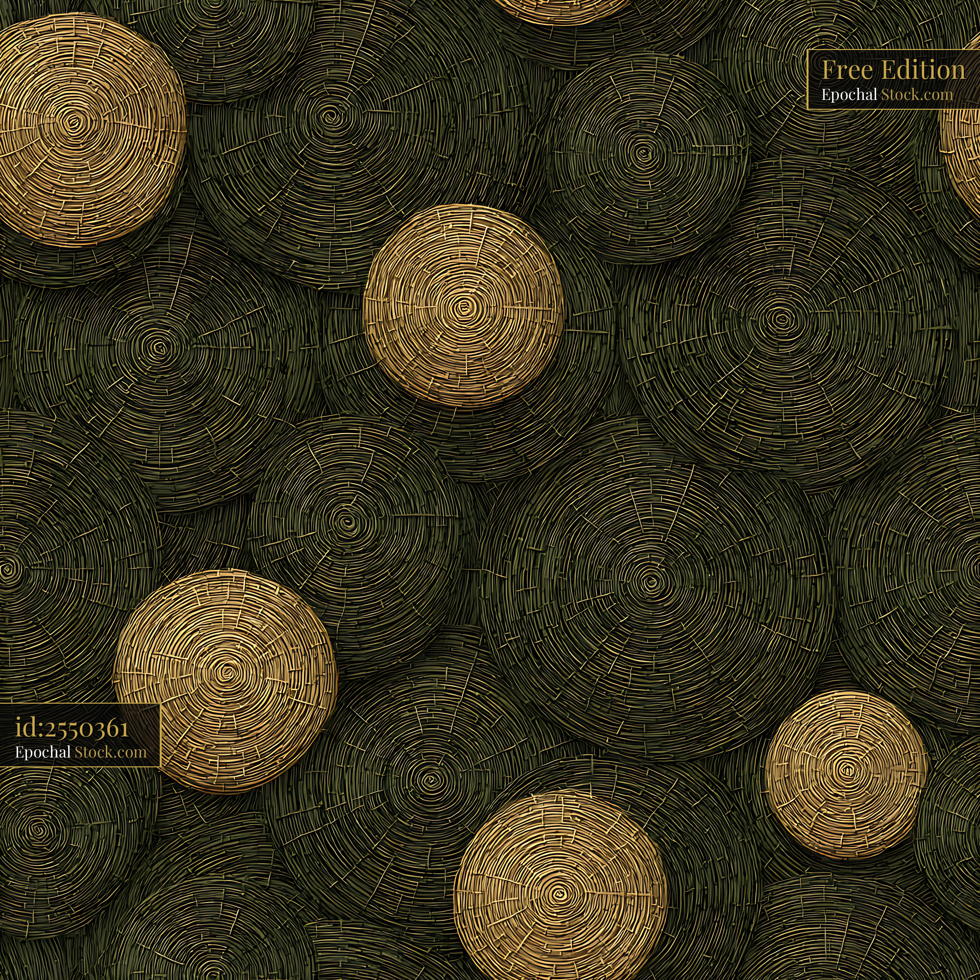 Metallic Coiled Discs Green Gold Seamless Pattern - stock photo