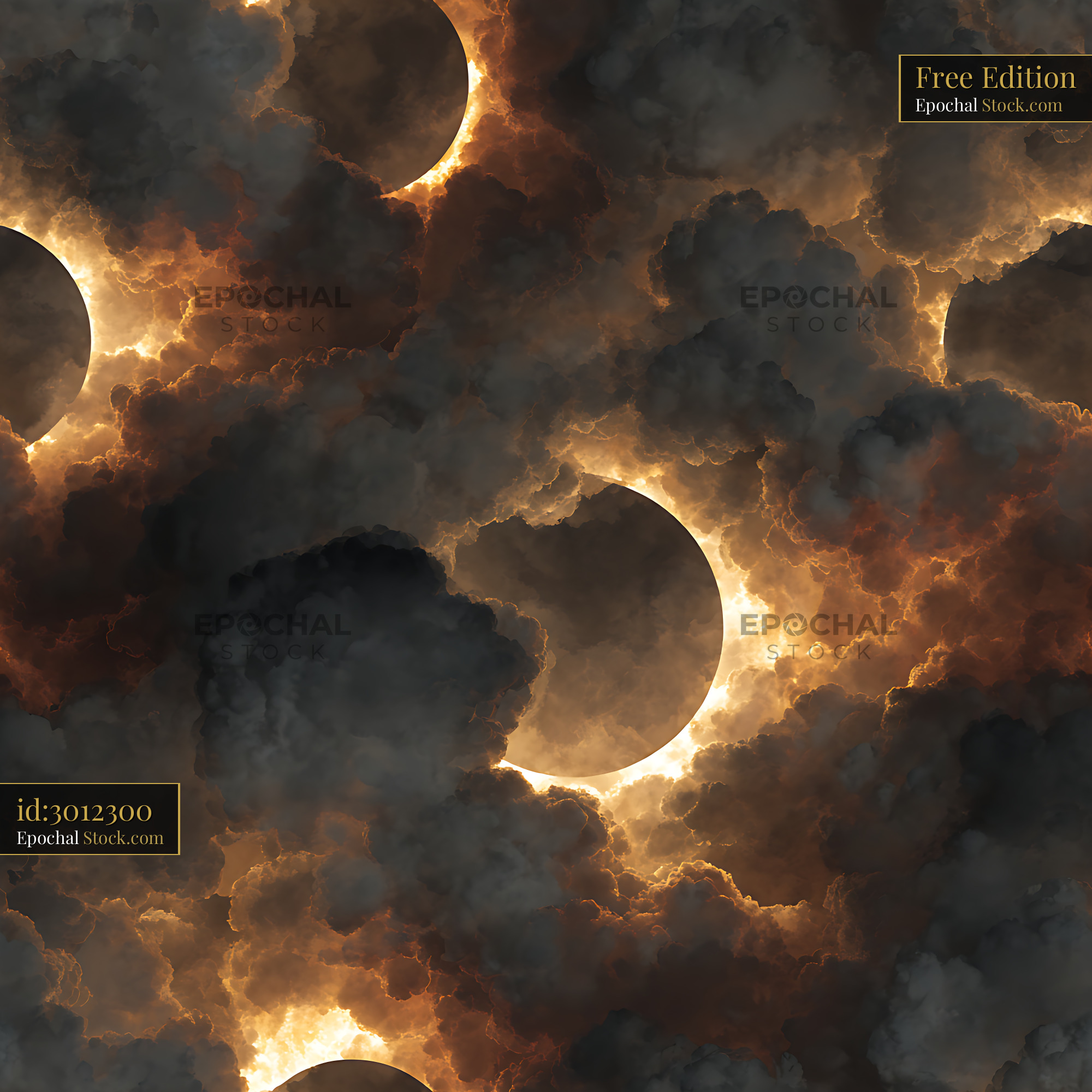 Dark Cosmic Solar Eclipse Clouds Seamless Pattern - stock photo