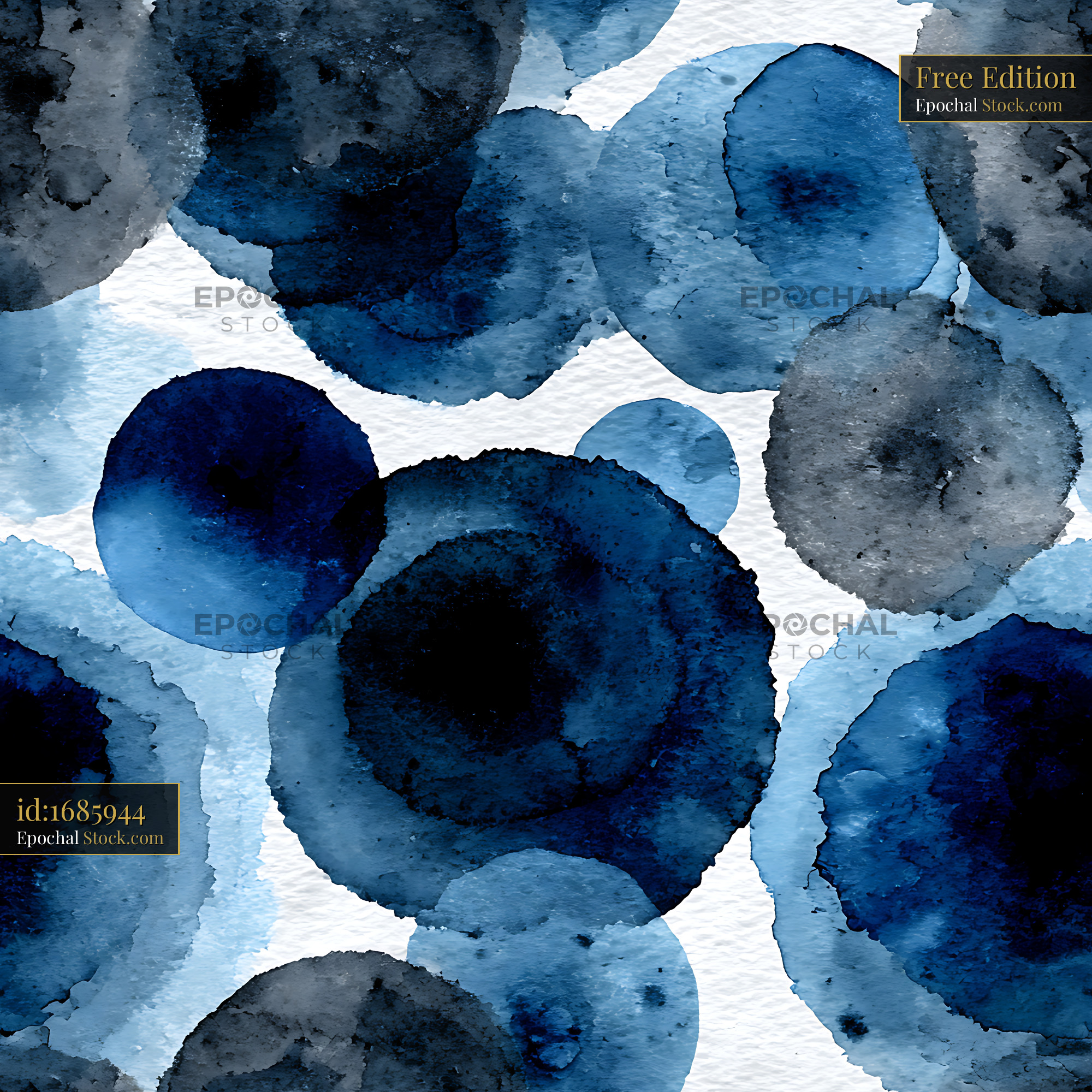 Indigo Blue Watercolor Circles Seamless Pattern - stock photo