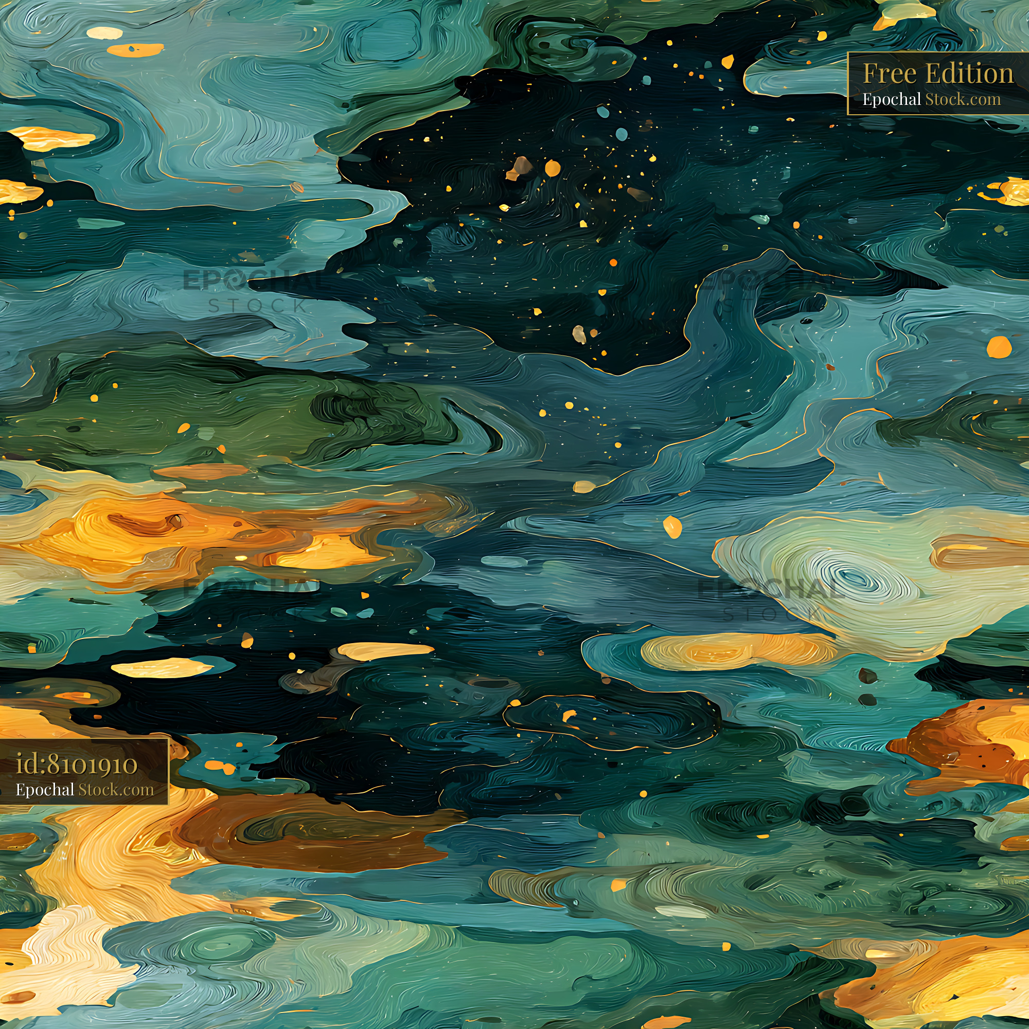 Painterly Teal and Tangerine Seamless Pattern - stock photo