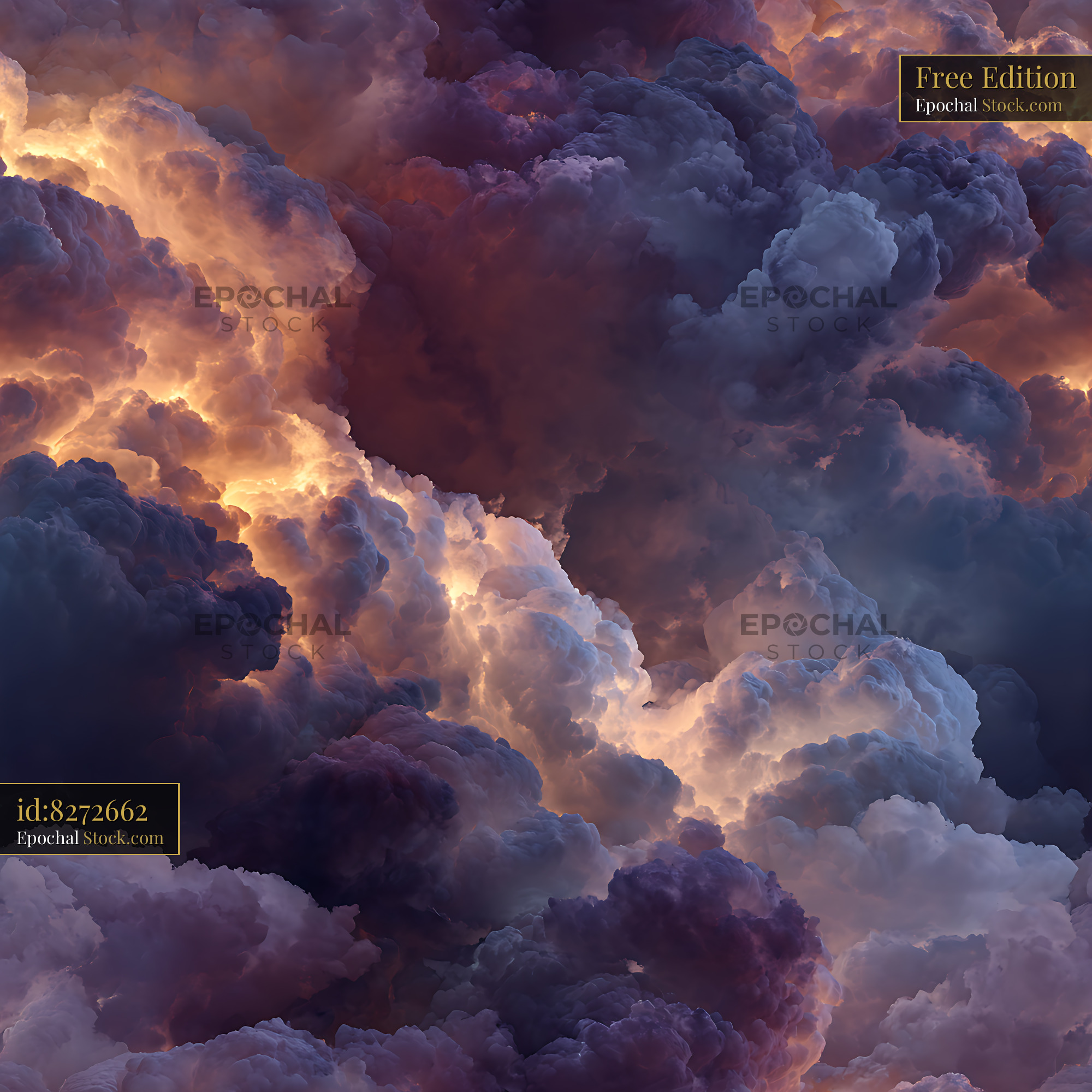Cinematic Golden Hour Clouds Seamless Pattern - stock photo