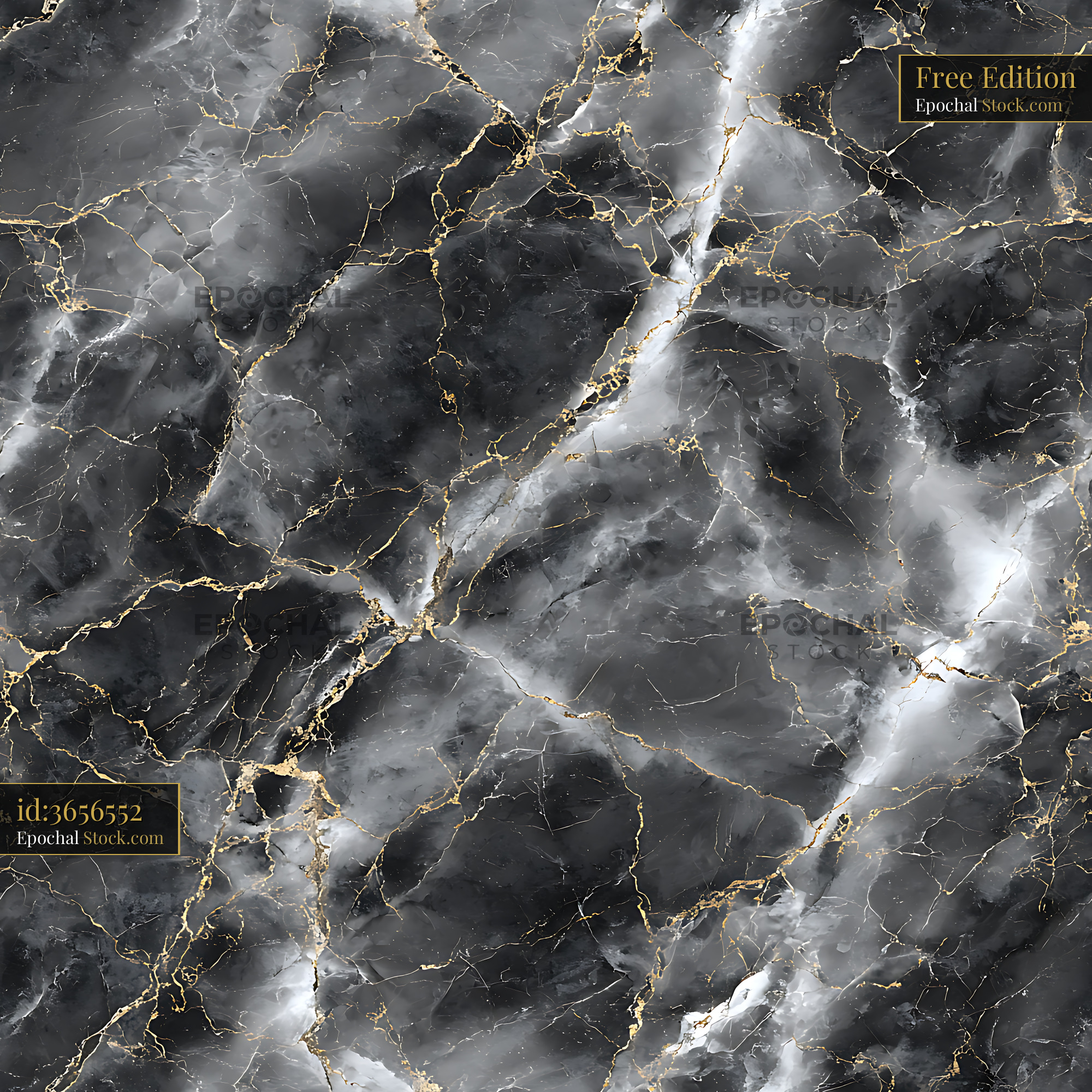 Charcoal and Gold Veined Marble Seamless Pattern - stock photo