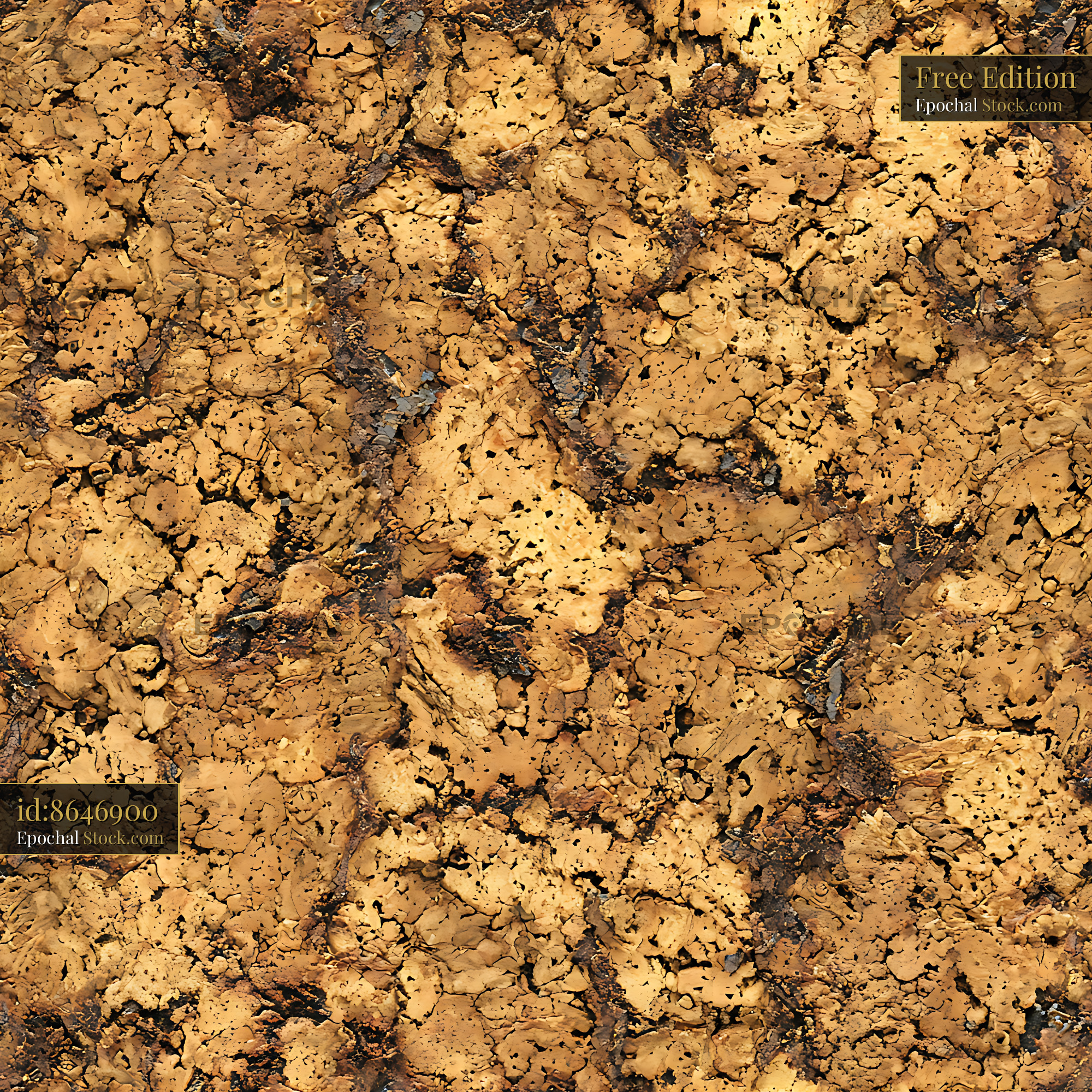 Earthy Ochre Cork Bark Texture Seamless Pattern - stock photo