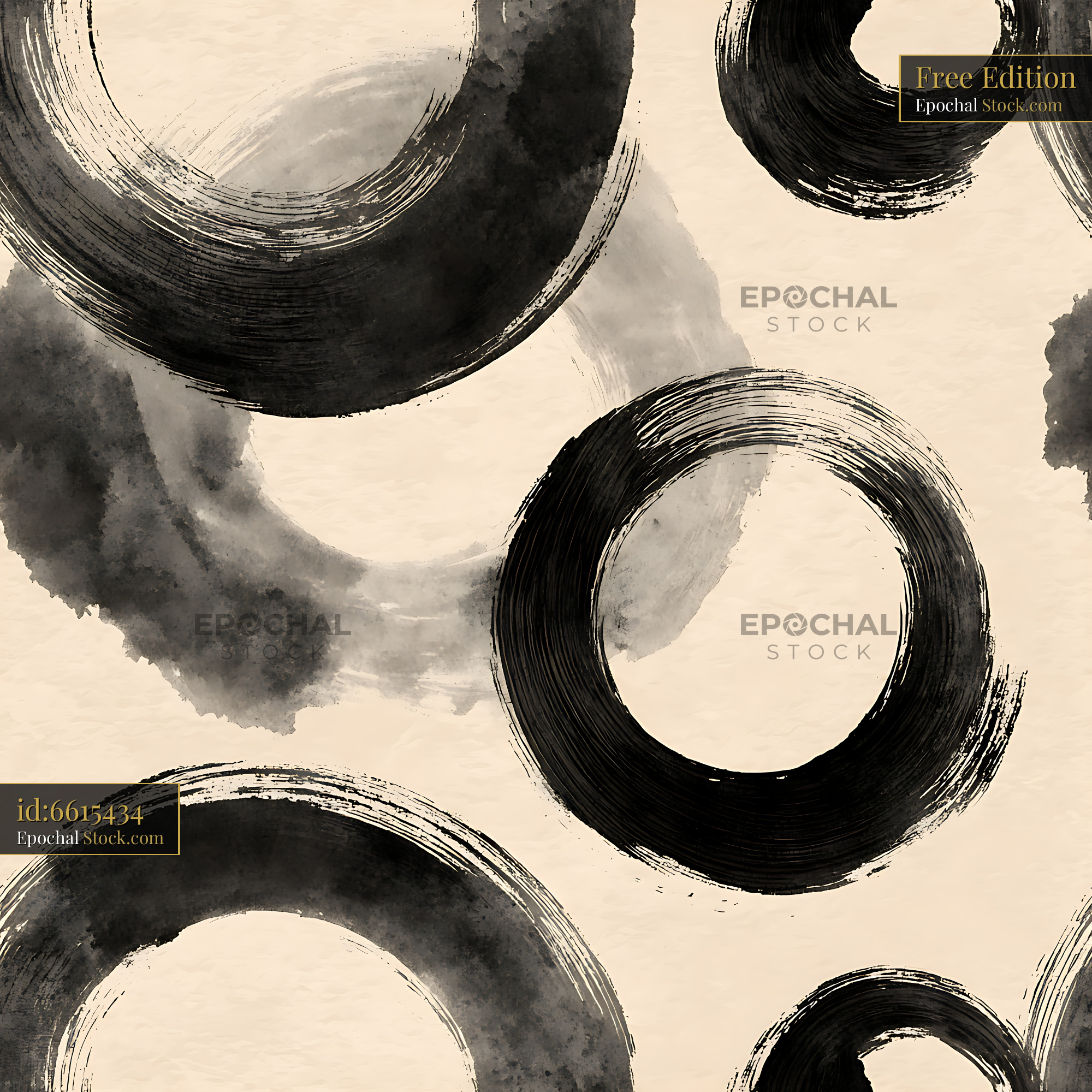 Japanese Zen Ink Brush Enso Circles Seamless Patte - stock photo