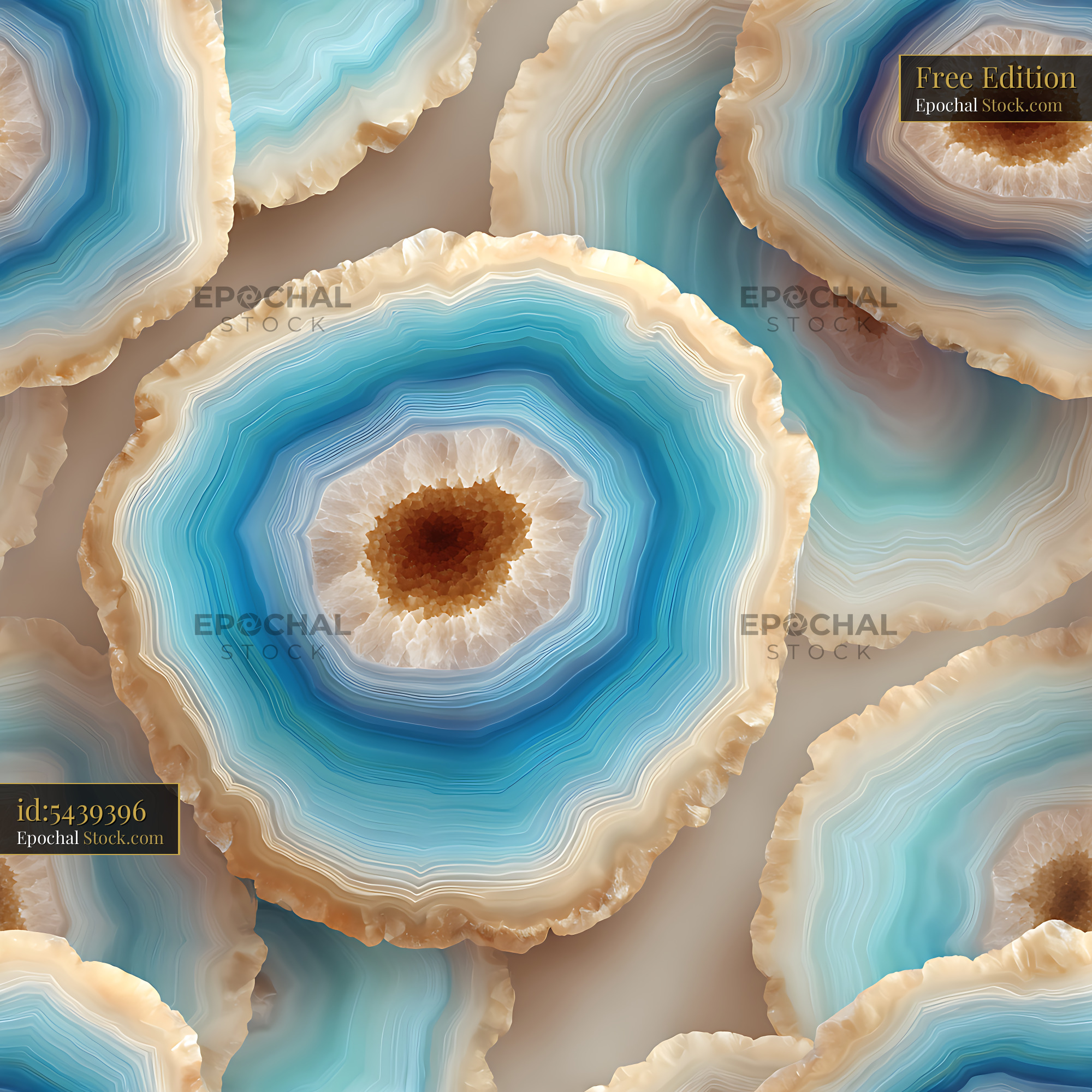 Blue Agate Geode Slices Mineral Seamless Pattern - stock photo