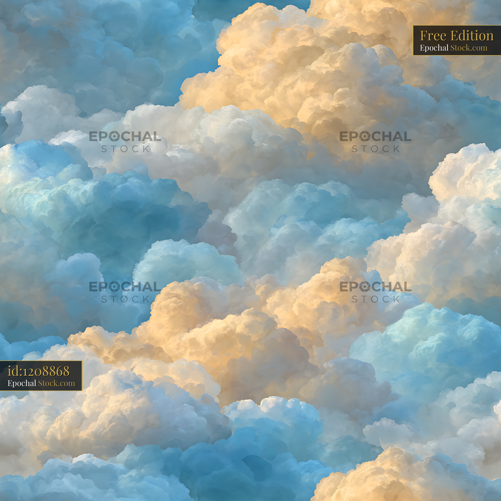 Ethereal Painterly Sky Clouds Seamless Pattern - stock photo
