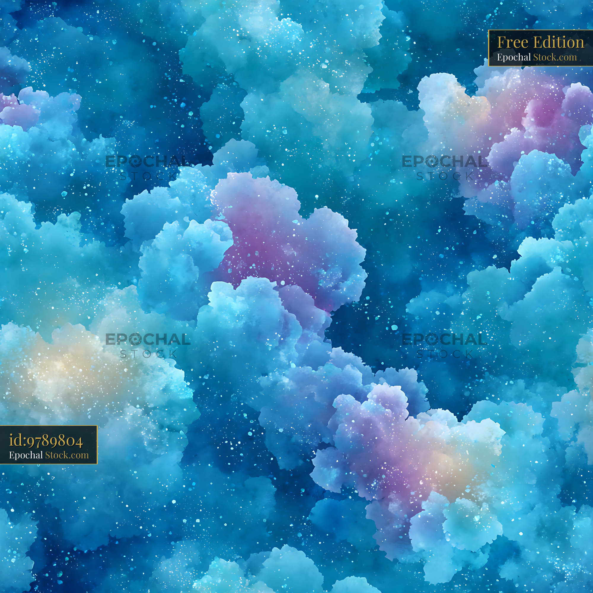 Watercolor Galaxy Clouds and Stars Seamless Patter - stock photo