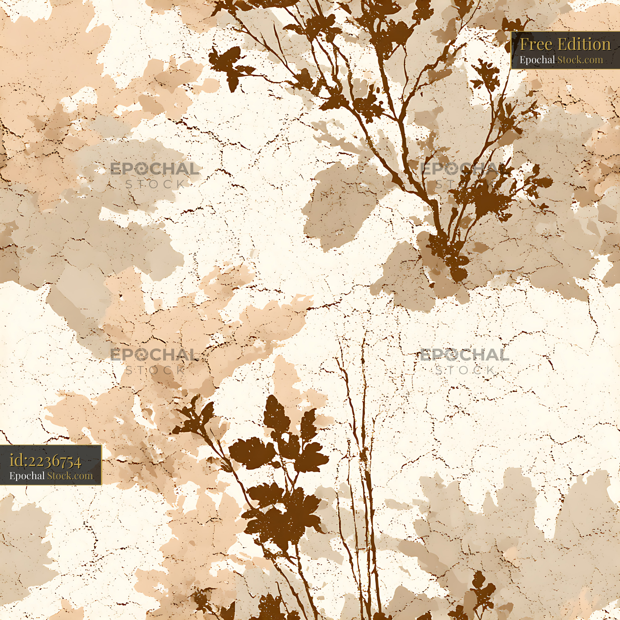 Distressed Sepia Branch Silhouettes Seamless Patte - stock photo