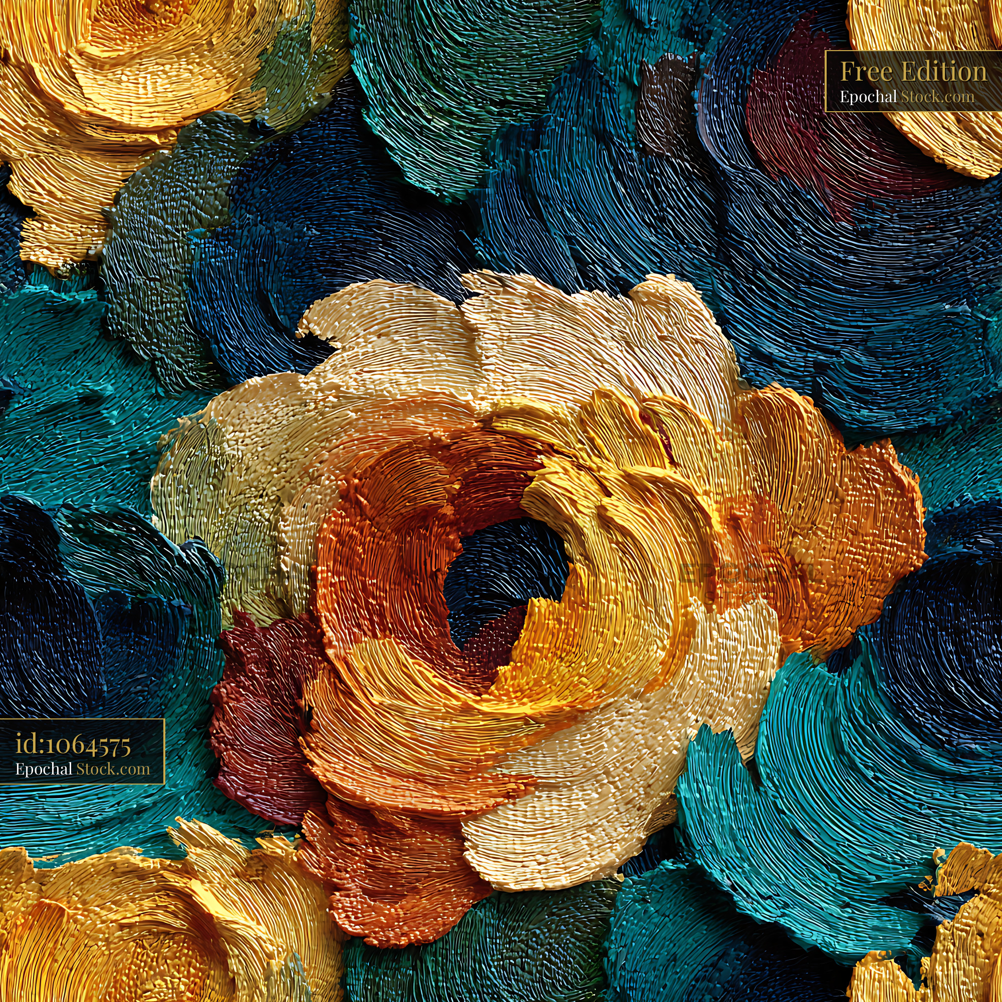 Textured Oil Paint Floral Bloom Seamless Pattern - stock photo
