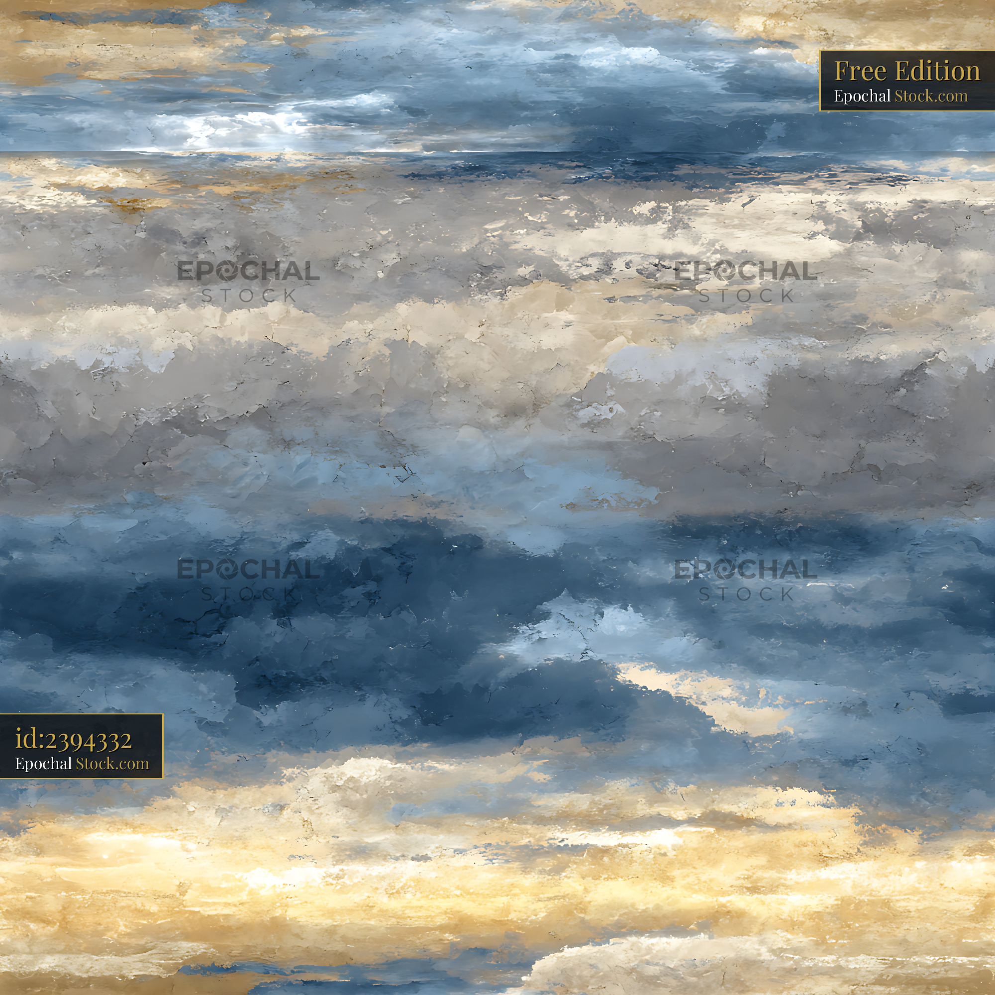 Moody Ochre and Navy Cloudscape Seamless Pattern - stock photo