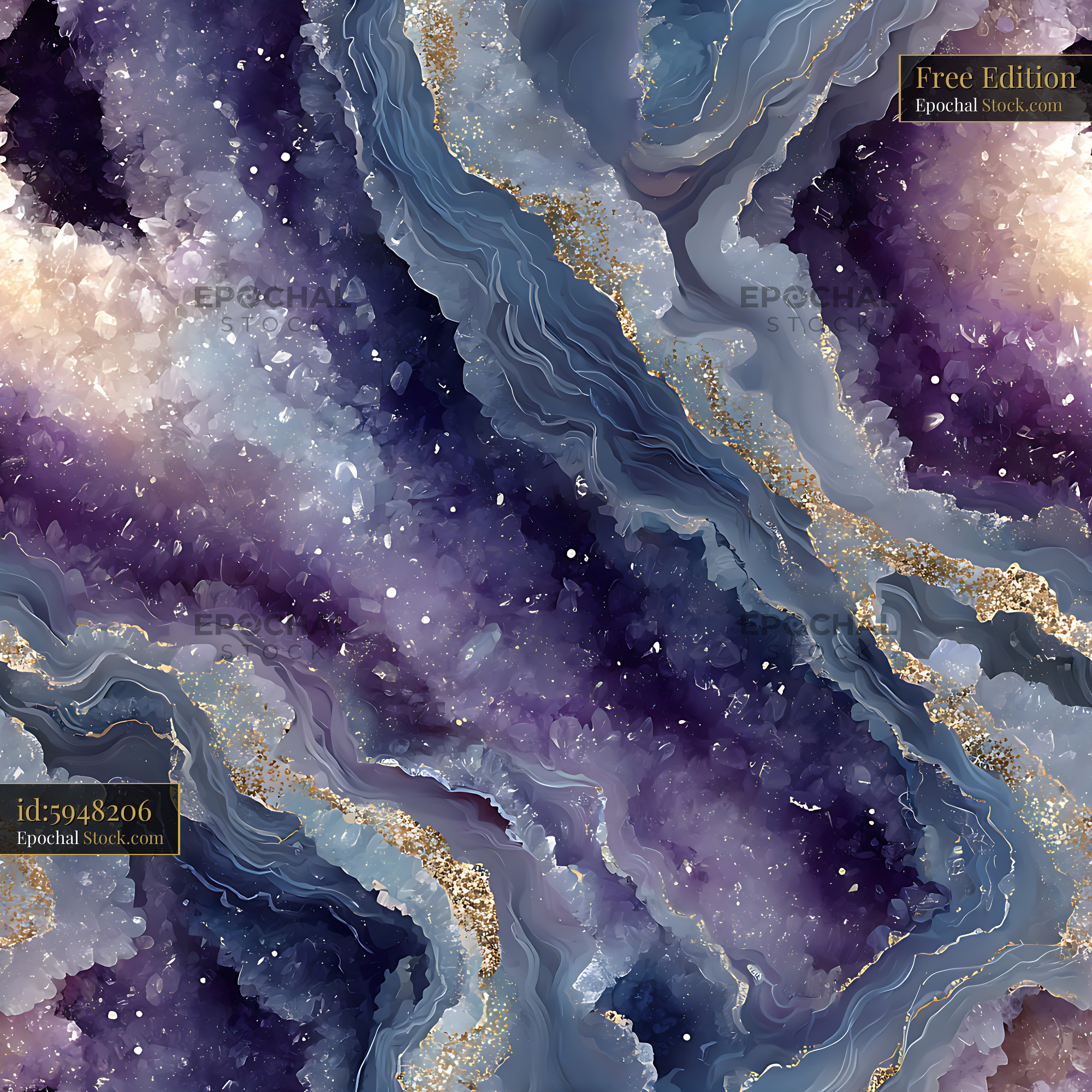 Indigo Agate and Gold Crystal Seamless Pattern - stock photo