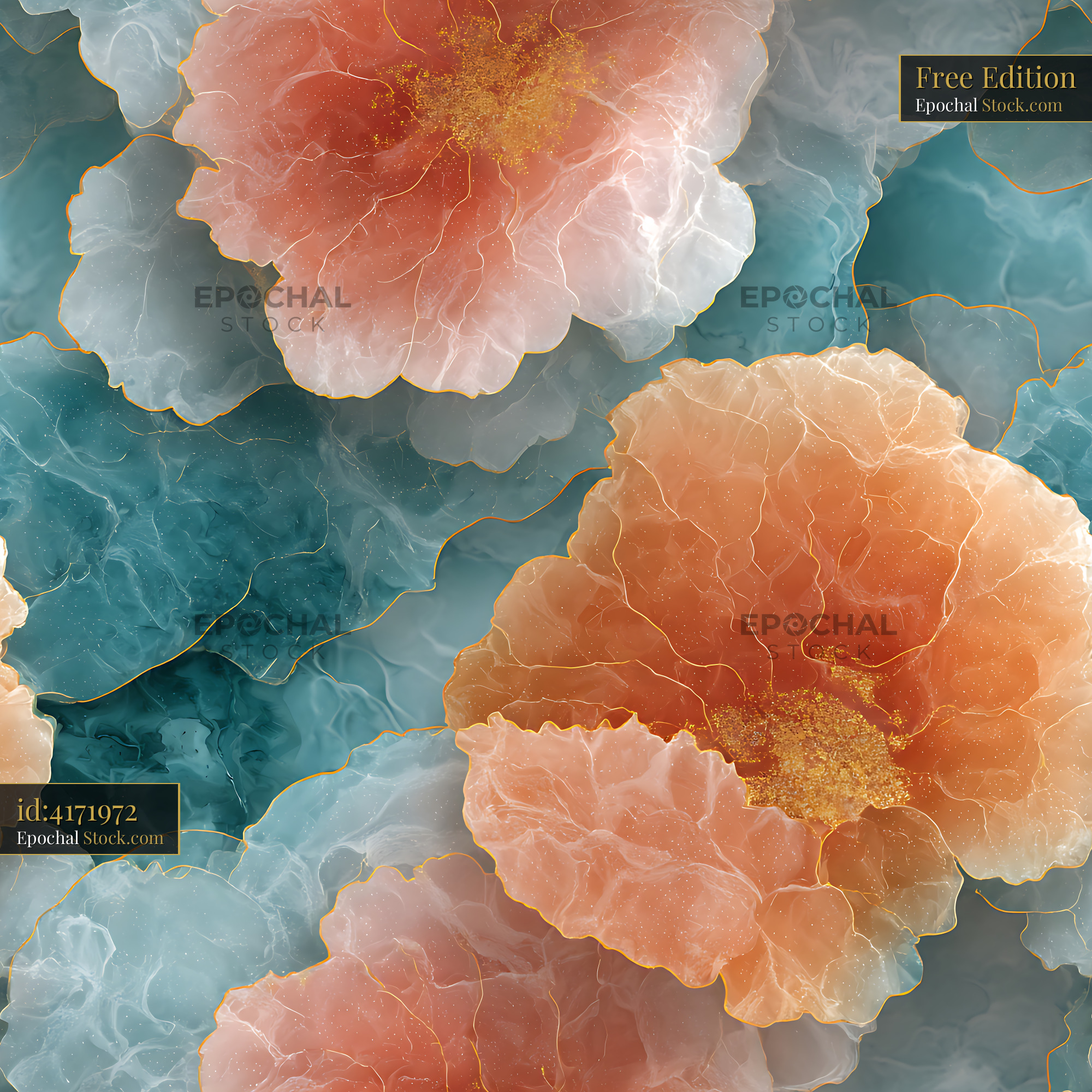 Luxury Alcohol Ink Peony Floral Seamless Pattern - stock photo