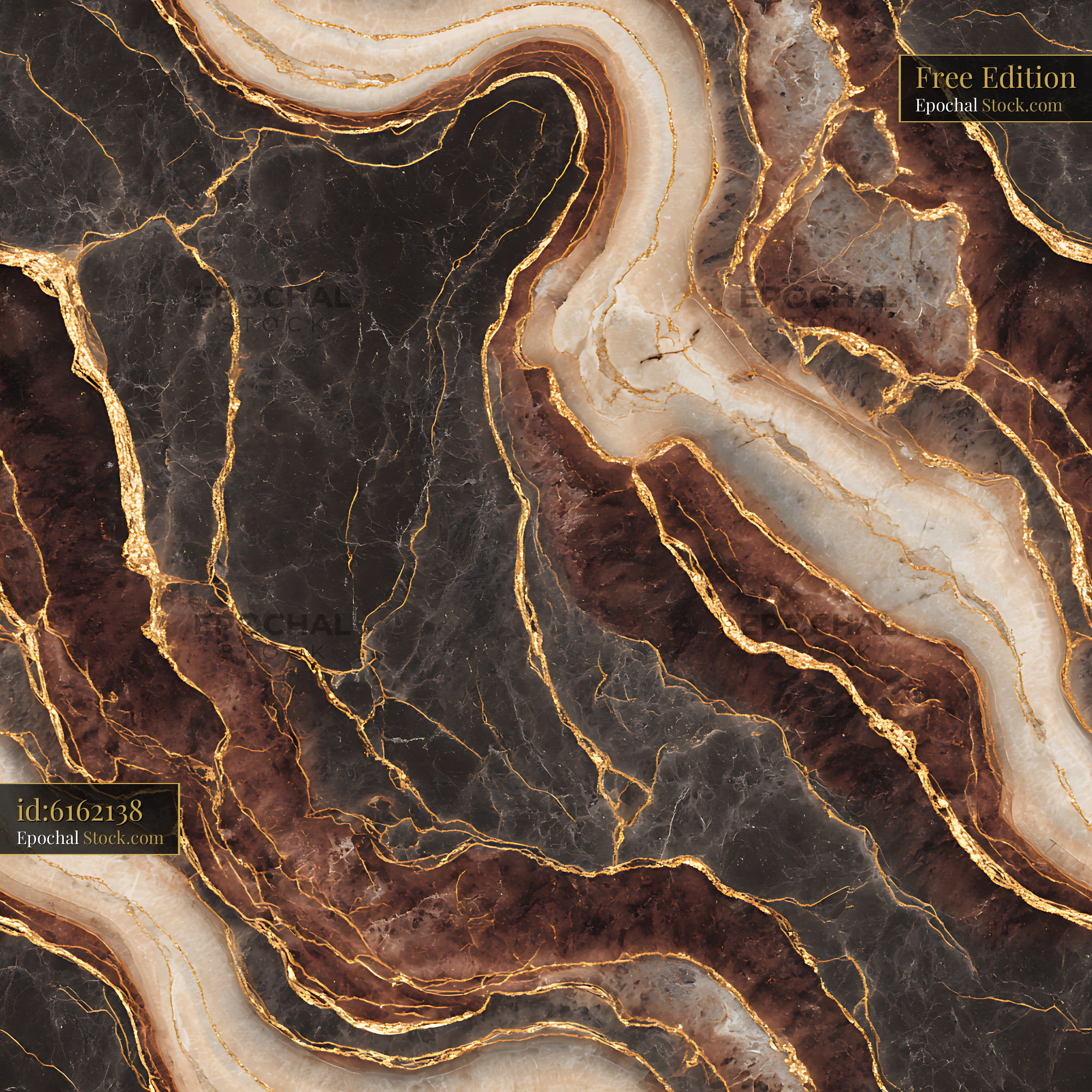 Charcoal and Cocoa Gold Geode Seamless Pattern - stock photo