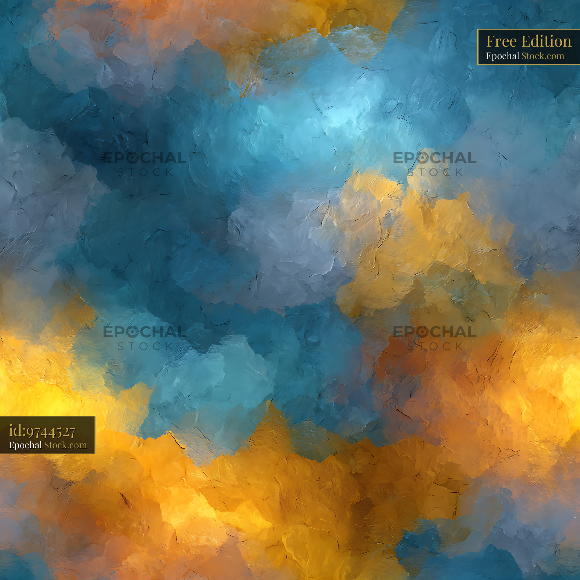 Teal and Gold Abstract Impasto Seamless Pattern - stock photo