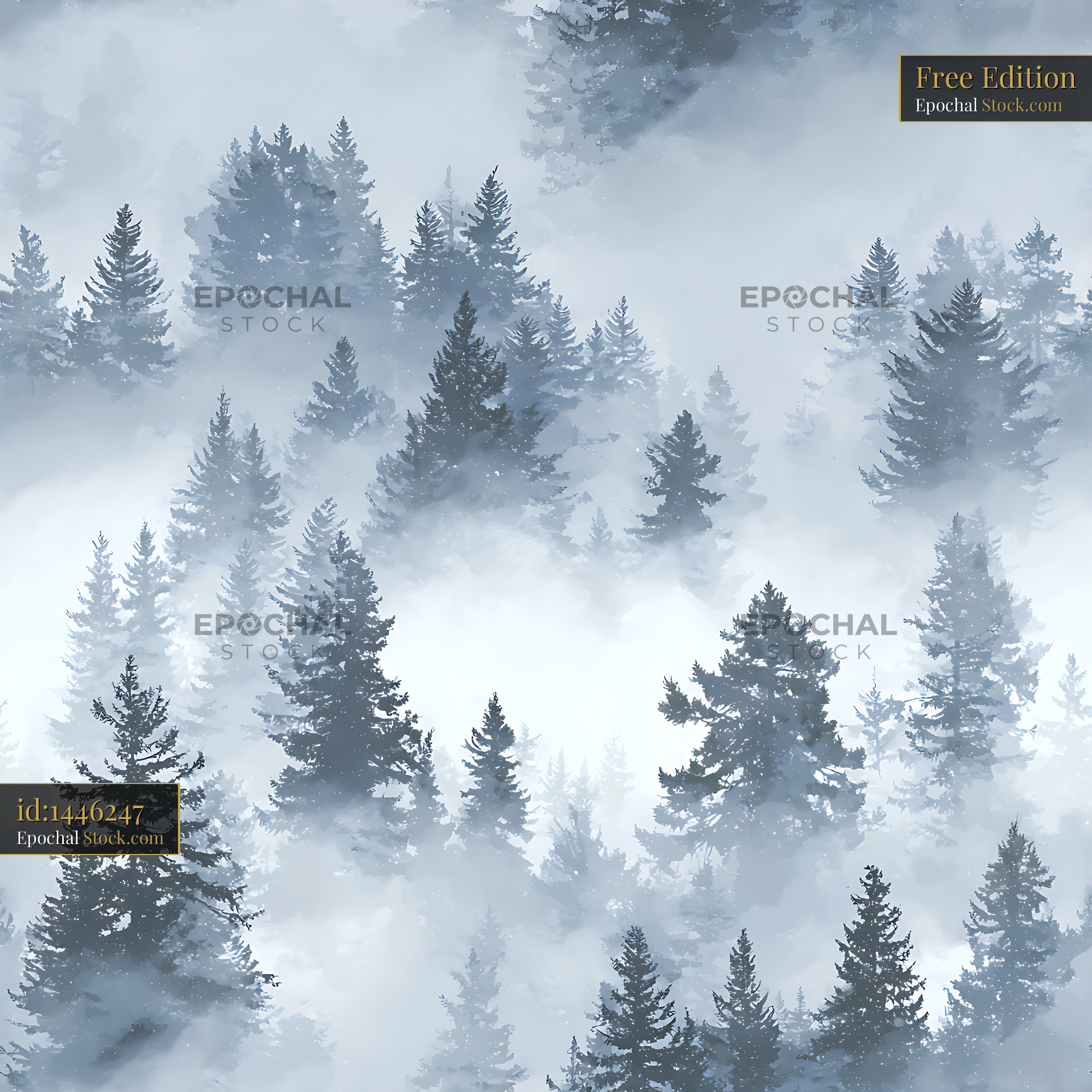 Misty Blue Spruce Forest Winter Seamless Pattern - stock photo