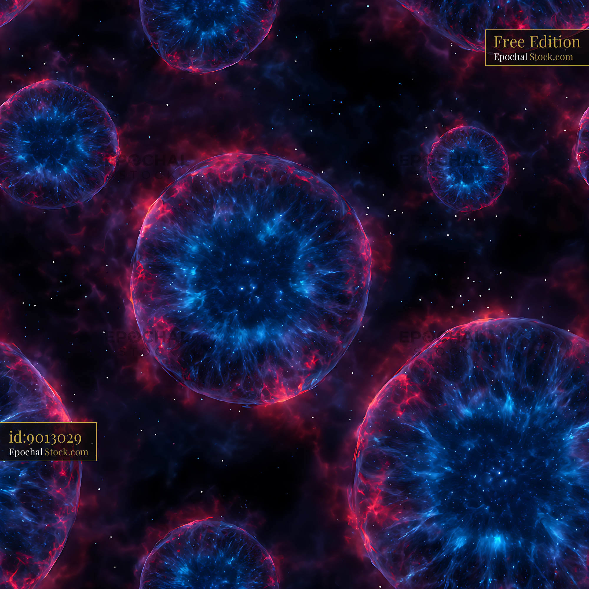 Celestial Nebula Spheres Cosmic Seamless Pattern - stock photo