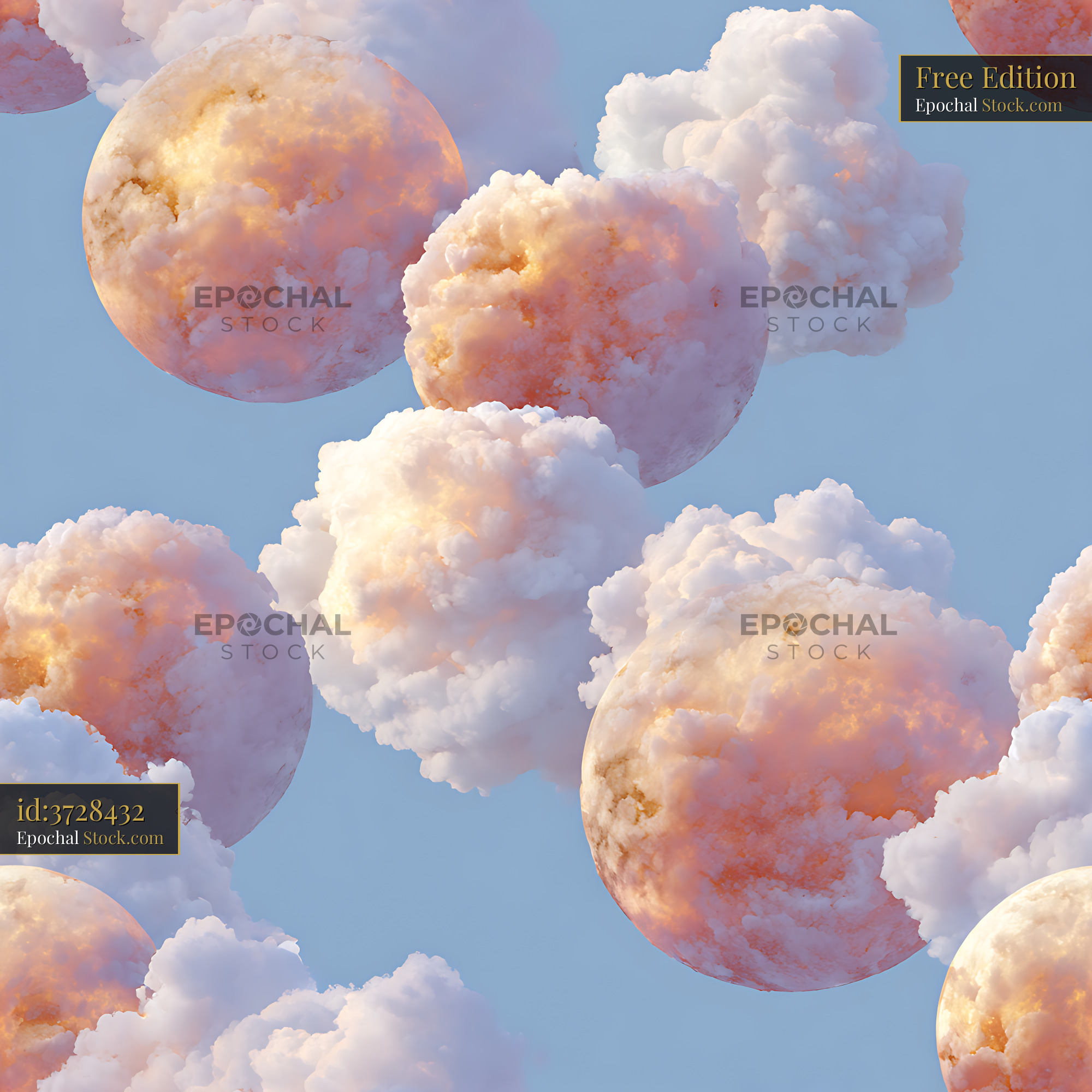 Surreal Spherical Clouds Sunset Seamless Pattern - stock photo