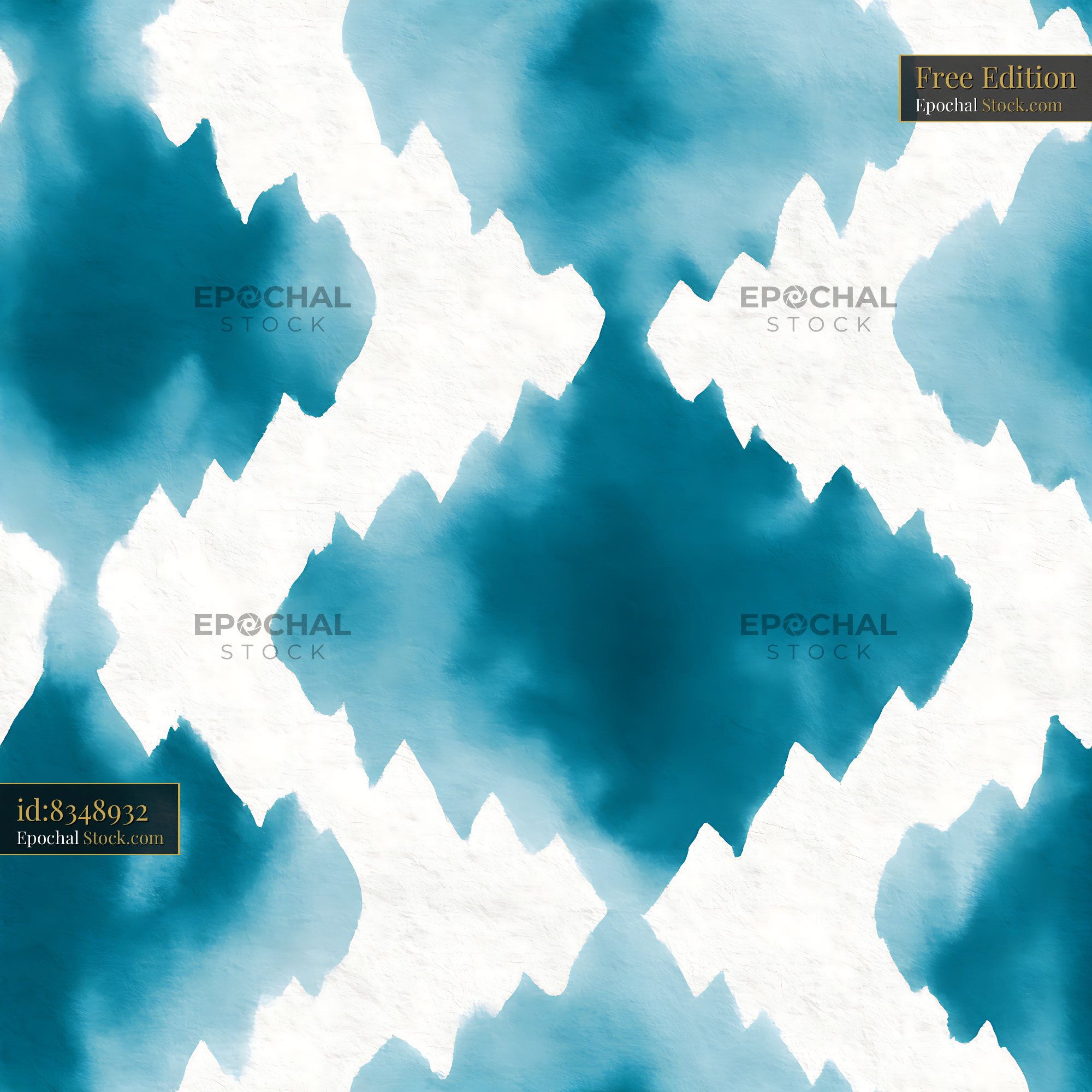 Teal Watercolor Geometric Ikat Seamless Pattern - stock photo