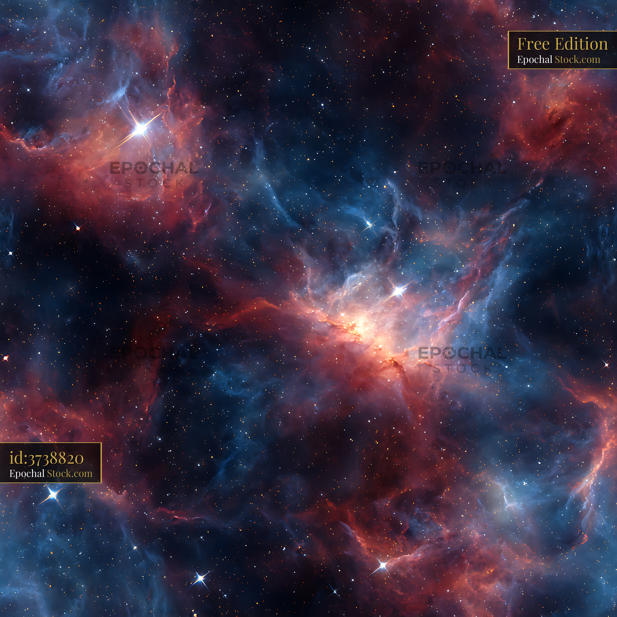 Navy Blue and Red Cosmic Nebula Seamless Pattern - stock photo