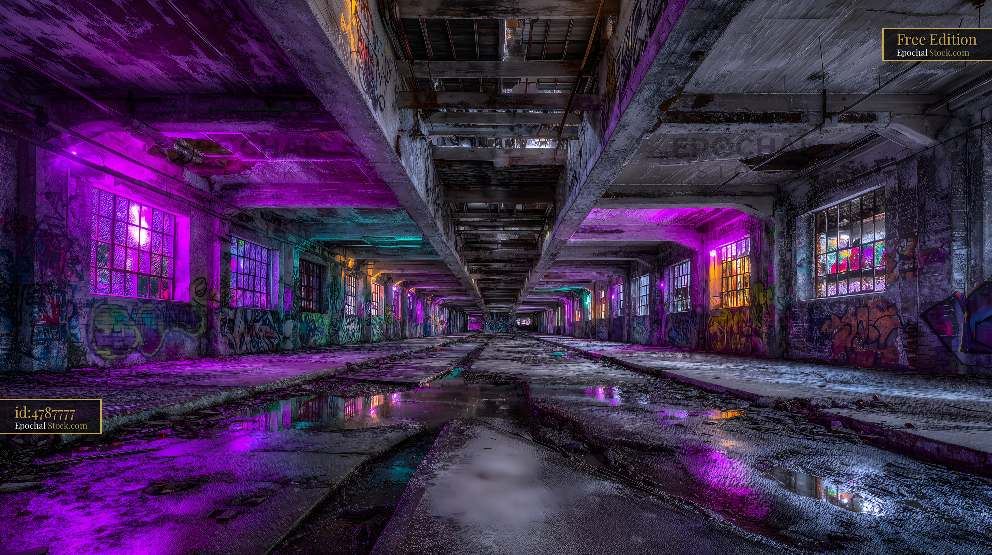 Vivid colors light up an old warehouse in the evening Free Premium Stock Photo