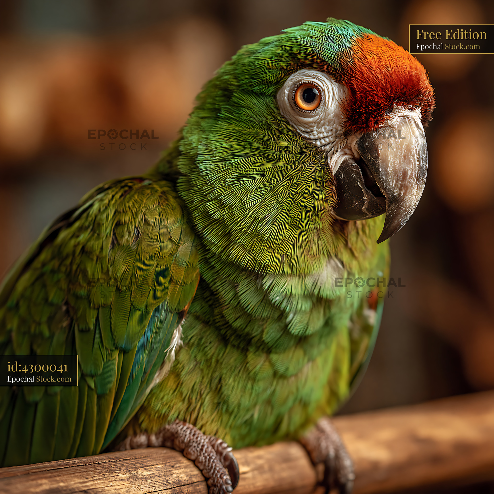 Chestnut fronted macaw resting on a wooden perch - stock photo