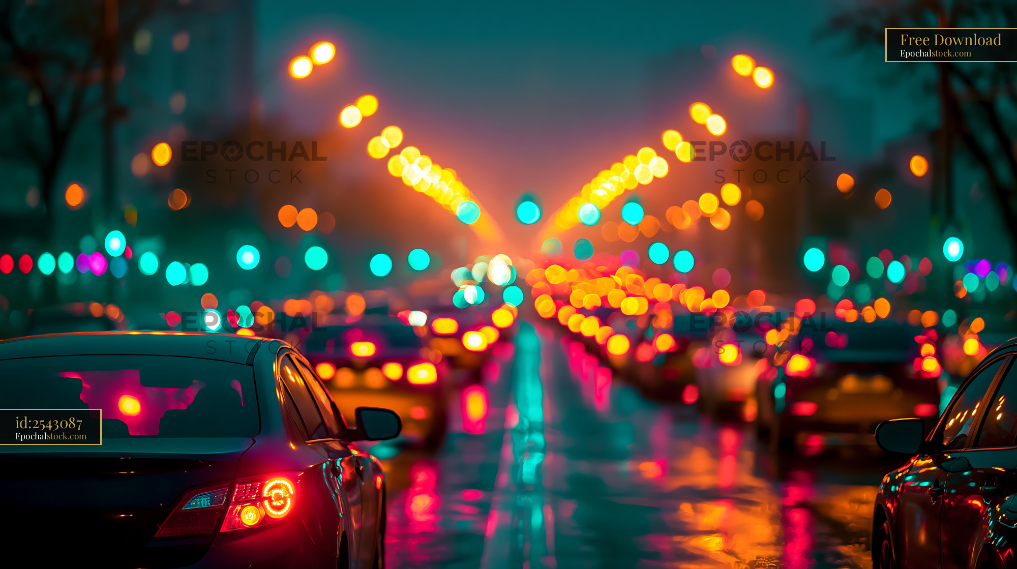 Watermarked full-resolution preview of Traffic at night with illuminated street lights