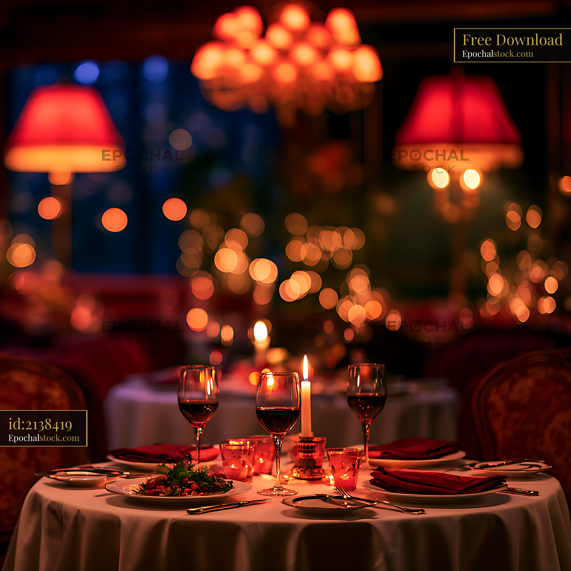 Watermarked full-resolution preview of Elegant candlelit dinner setting with wine glasses