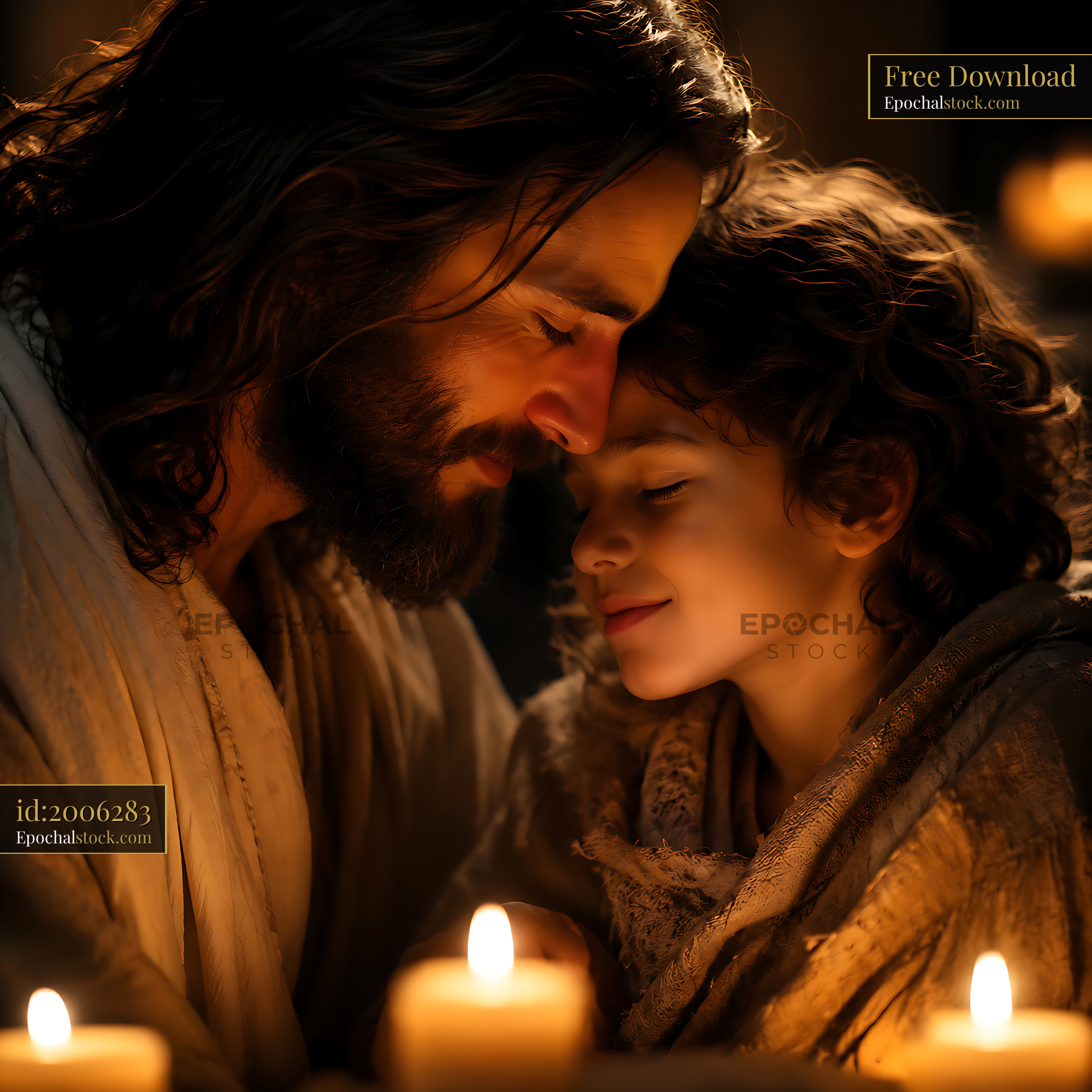 Watermarked full-resolution preview of Father and son share a moment with candles in a dark room