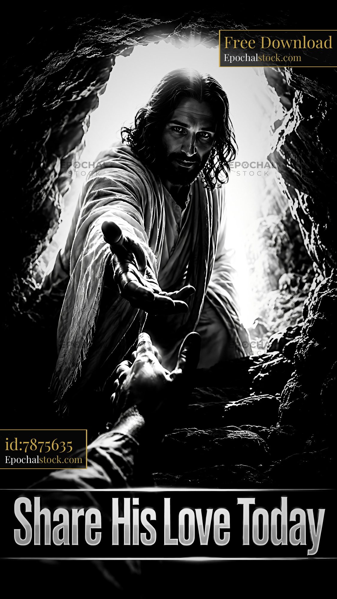 Watermarked full-resolution preview of Hands reaching out in a cave scene of connection and support