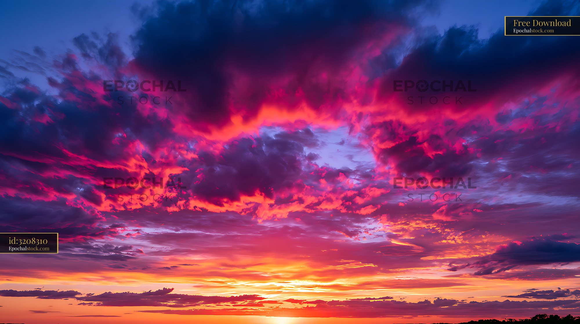 Watermarked full-resolution preview of Vivid sunset behind layered storm clouds