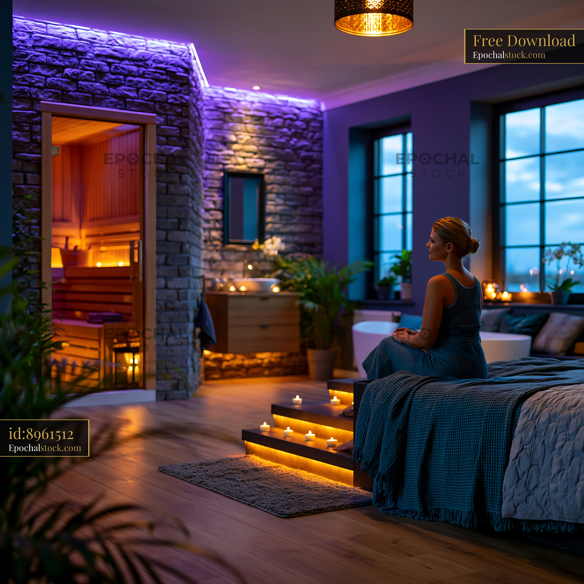 Wellness Bathroom With Sauna and Candles in Modern Setting — stock example for GPT Image 1 solution examples