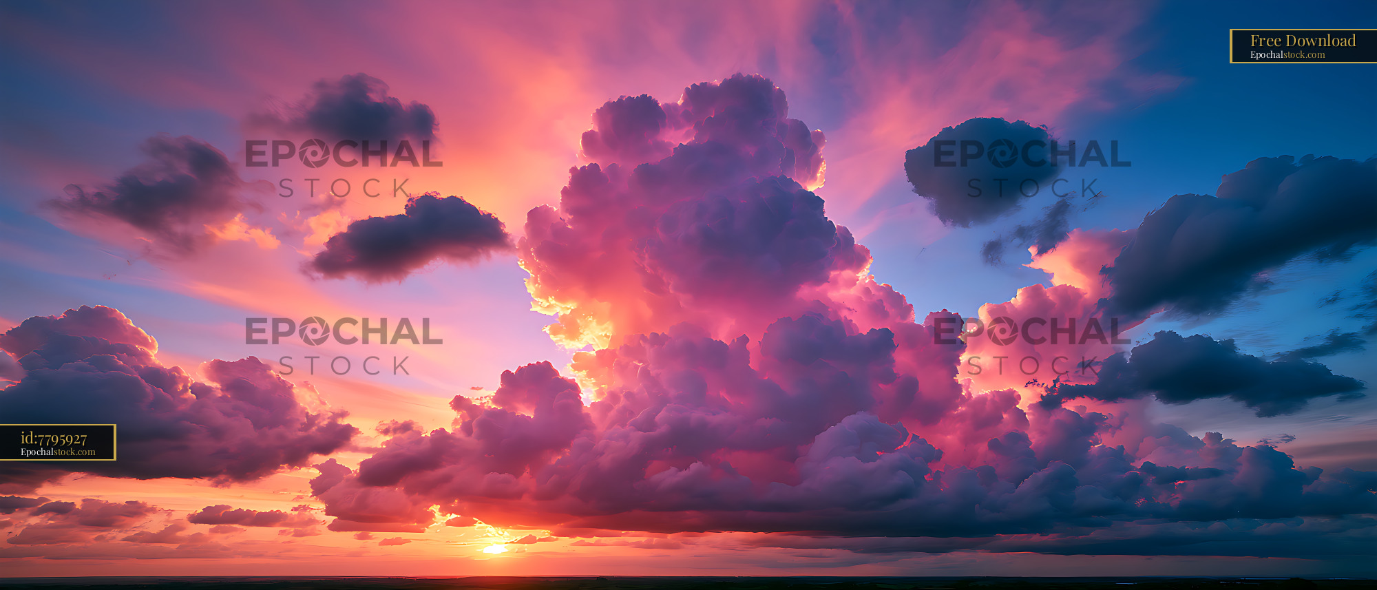 Watermarked full-resolution preview of Bright sunset clouds create color in the evening sky