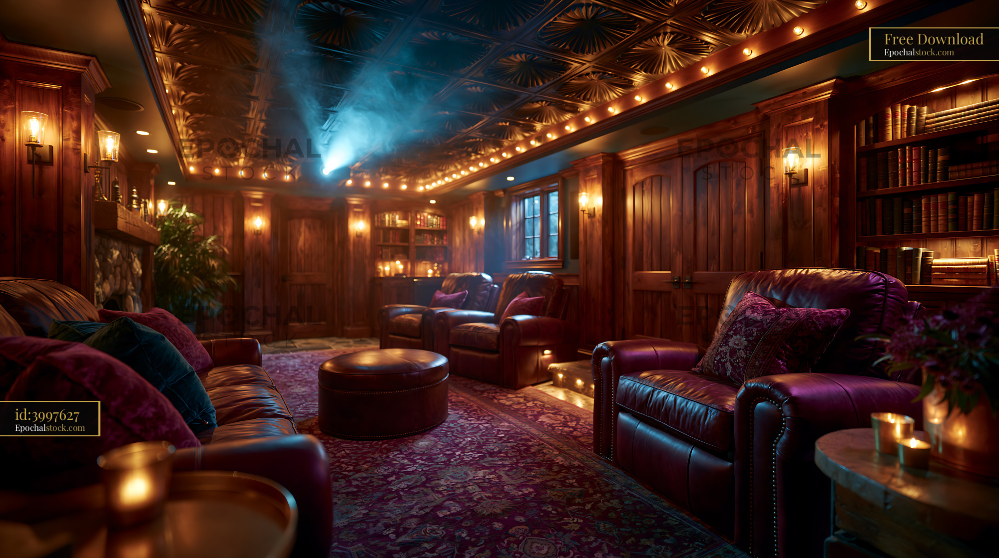 Watermarked full-resolution preview of Cozy lounge with warm lighting and comfortable seating