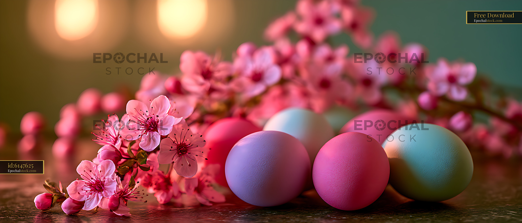 Watermarked full-resolution preview of Dreamy still life with pink flowers and pastel balls
