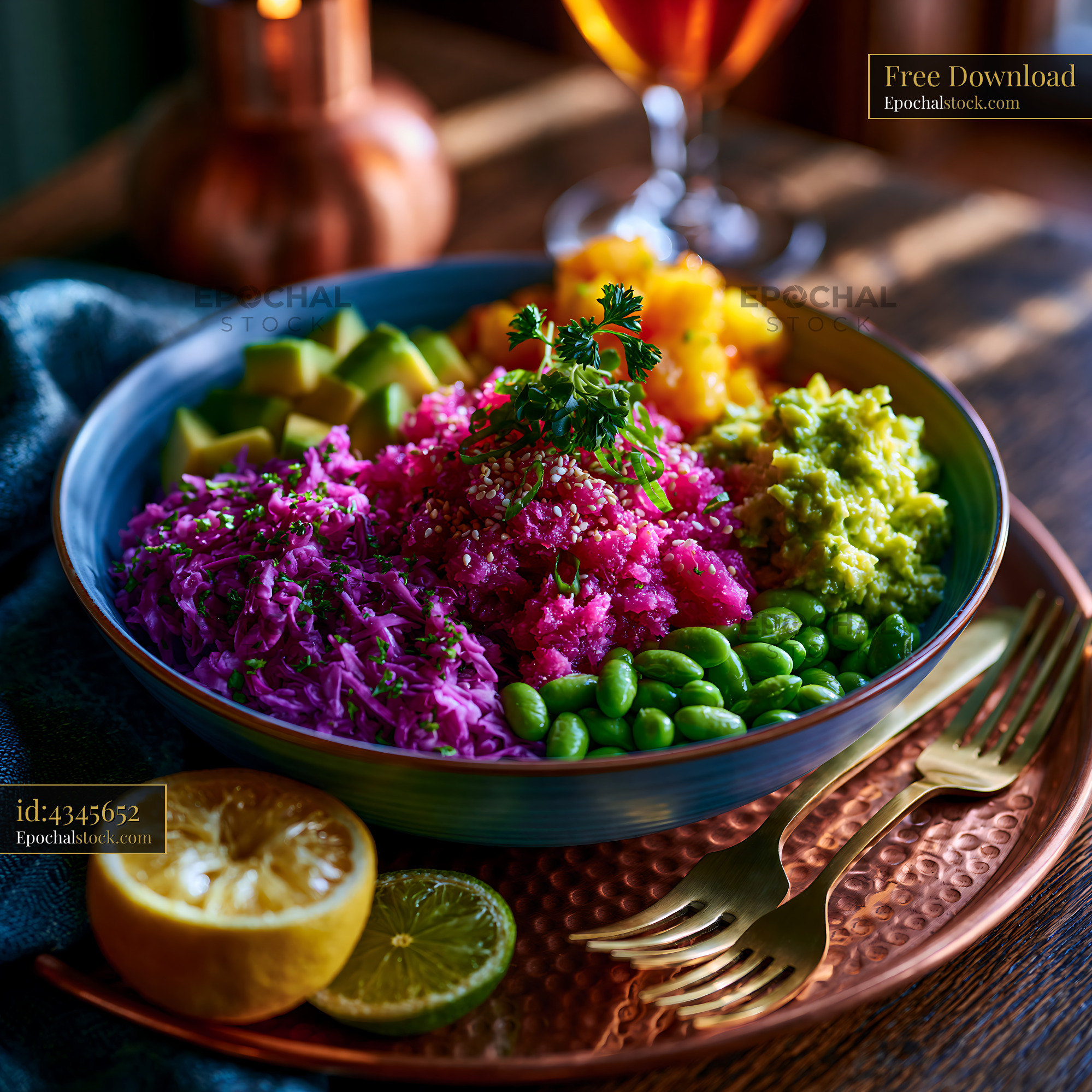 Watermarked full-resolution preview of Vibrant vegetarian bowl served with fresh vegetables
