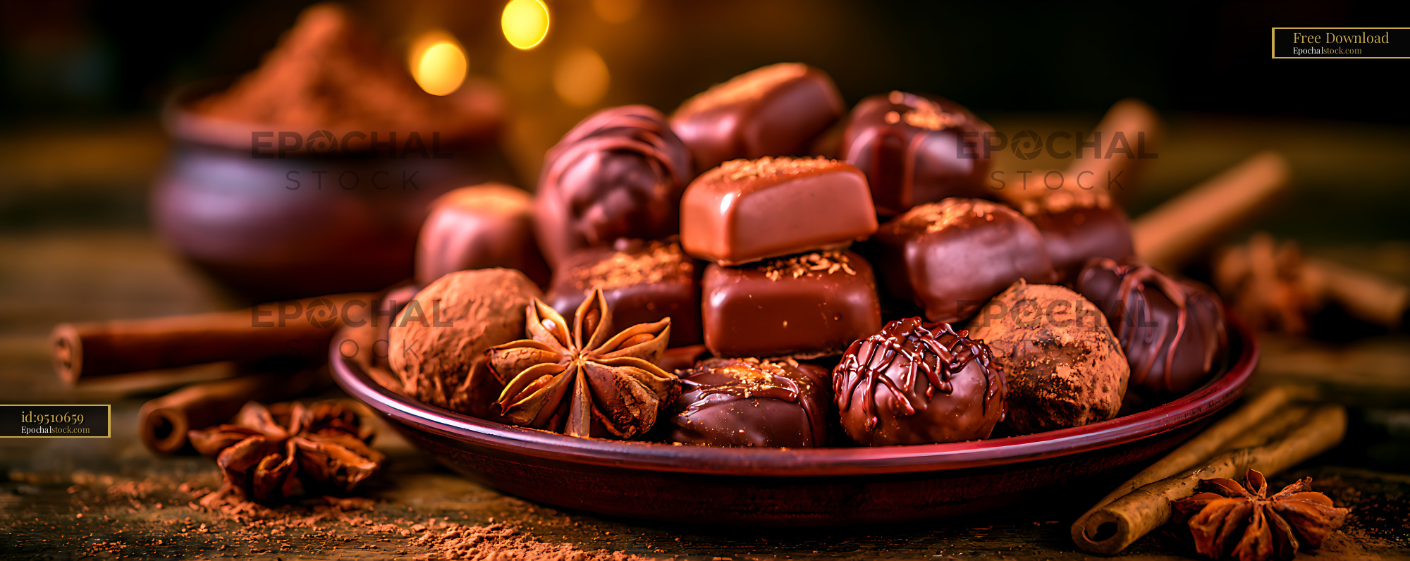 Watermarked full-resolution preview of Chocolate truffles with spices in warm light