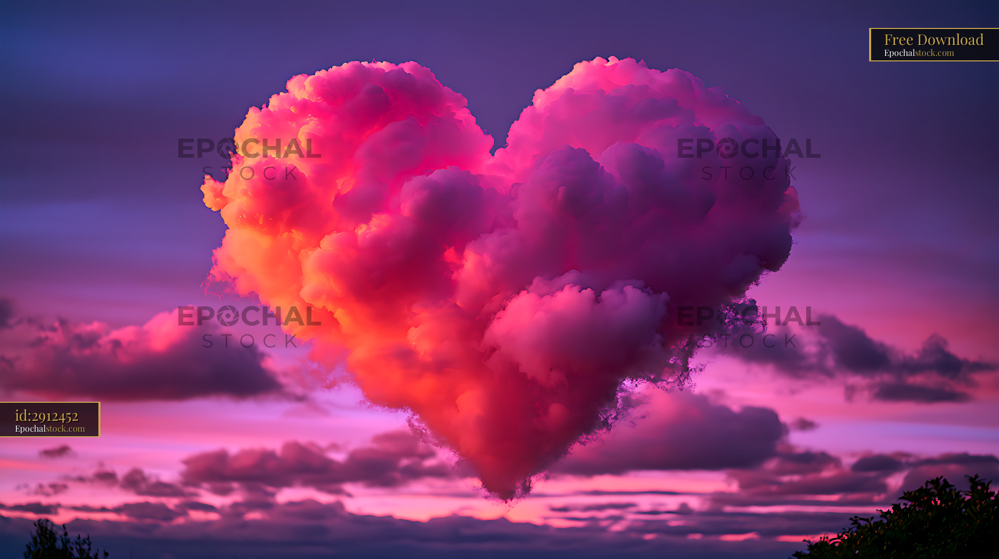 Watermarked full-resolution preview of Vivid colorful cloudscape beneath a glowing sunset sky